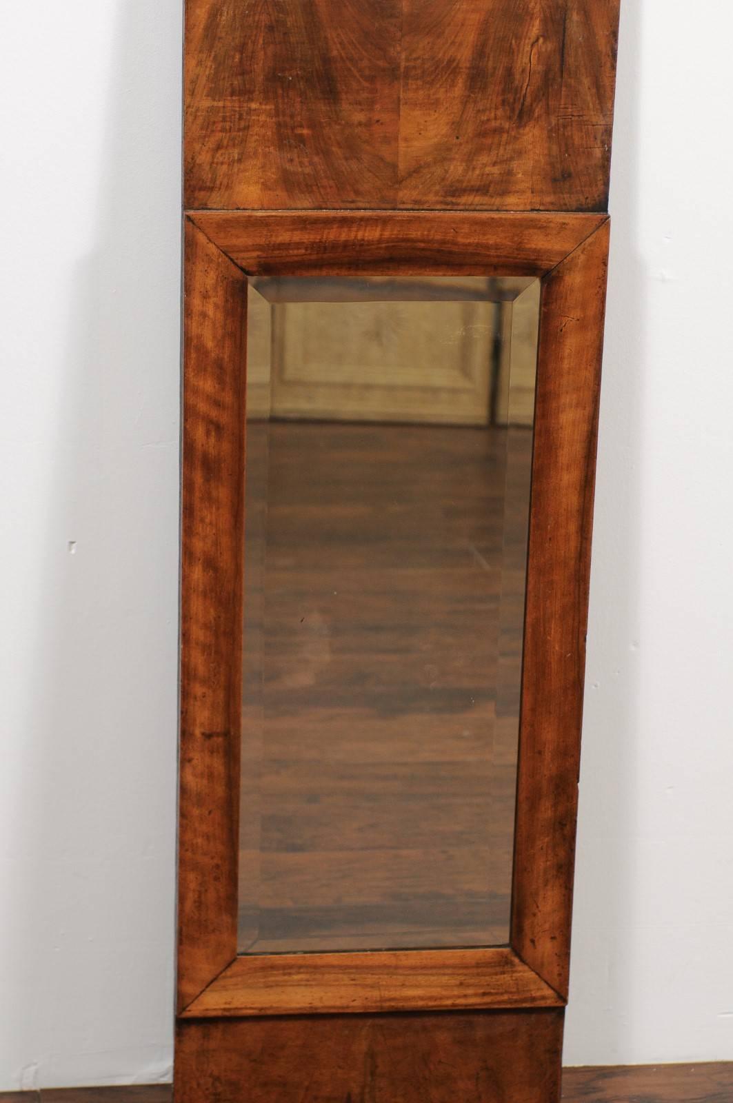 French Narrow Mirror with Bookmarked Walnut Veneer from the Late 19th Century 2