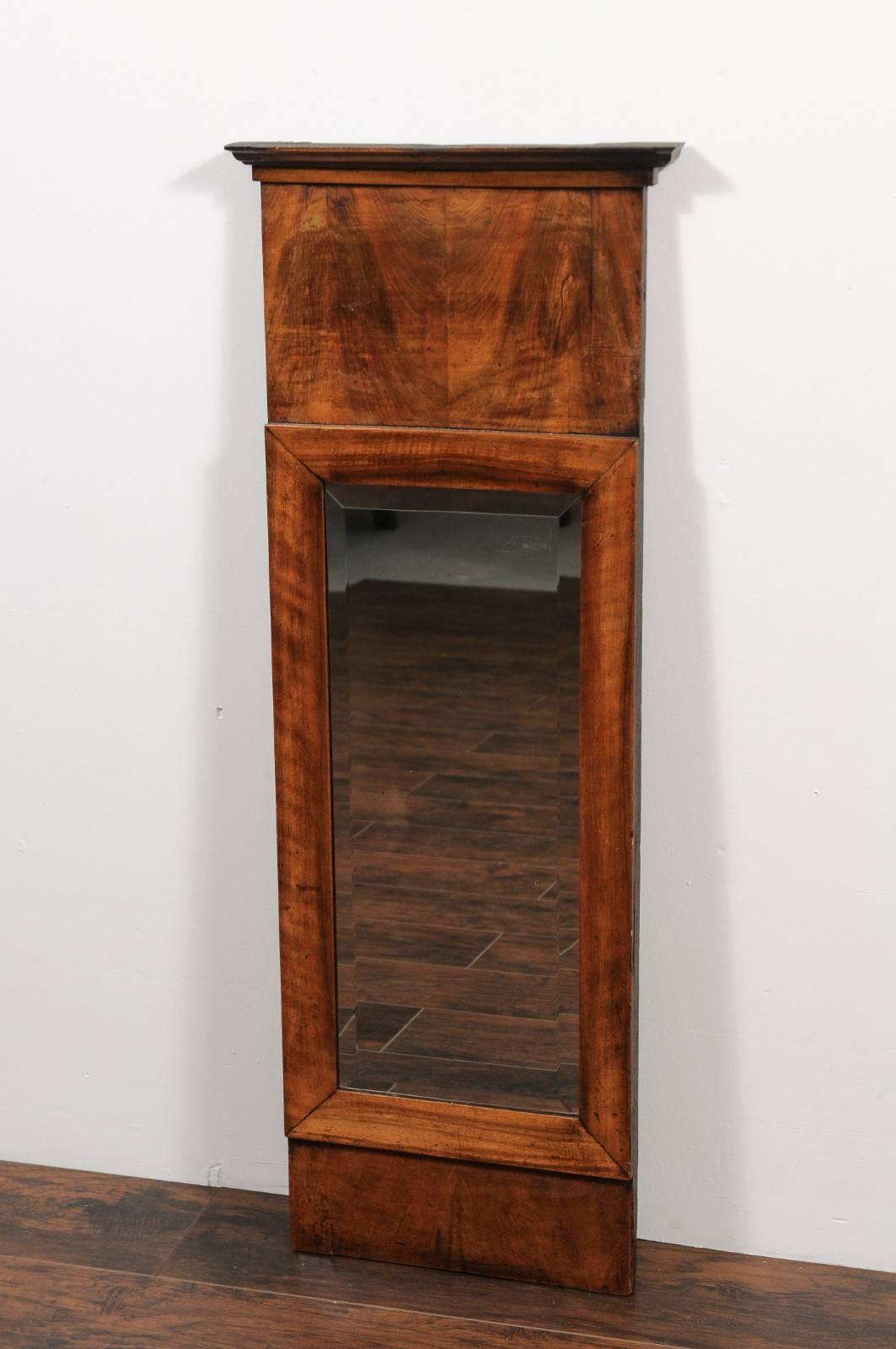 French Narrow Mirror with Bookmarked Walnut Veneer from the Late 19th Century 3