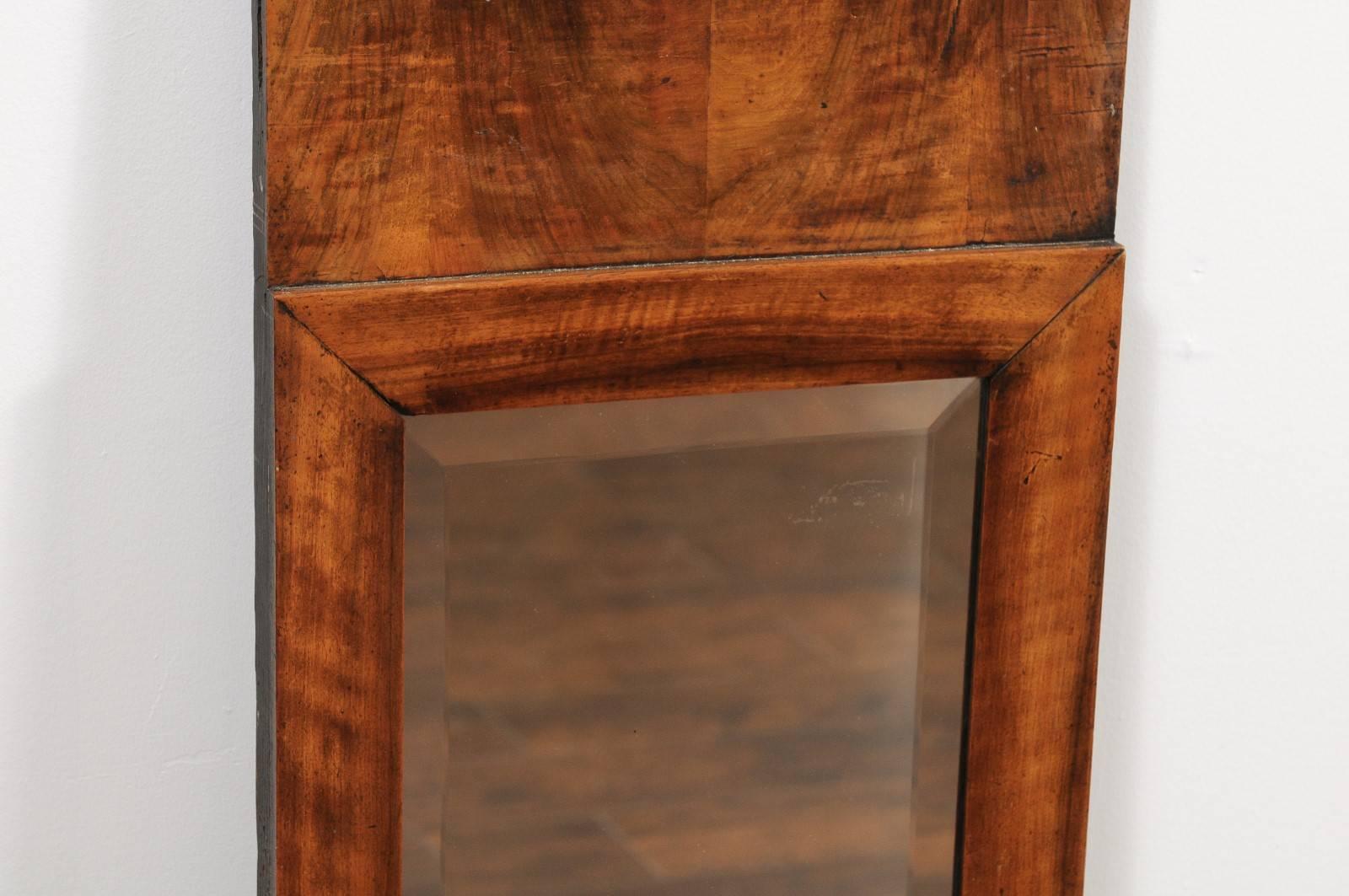 French Narrow Mirror with Bookmarked Walnut Veneer from the Late 19th Century 4