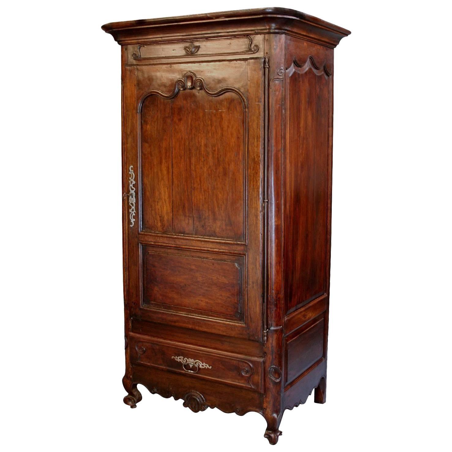 French Narrow Walnut Armoire