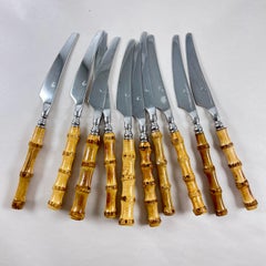 French Natural Bamboo Handled Knives, Hand Crafted 10 piece set
