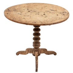 French Natural Burled wood Table with Turned Pedestal Leg