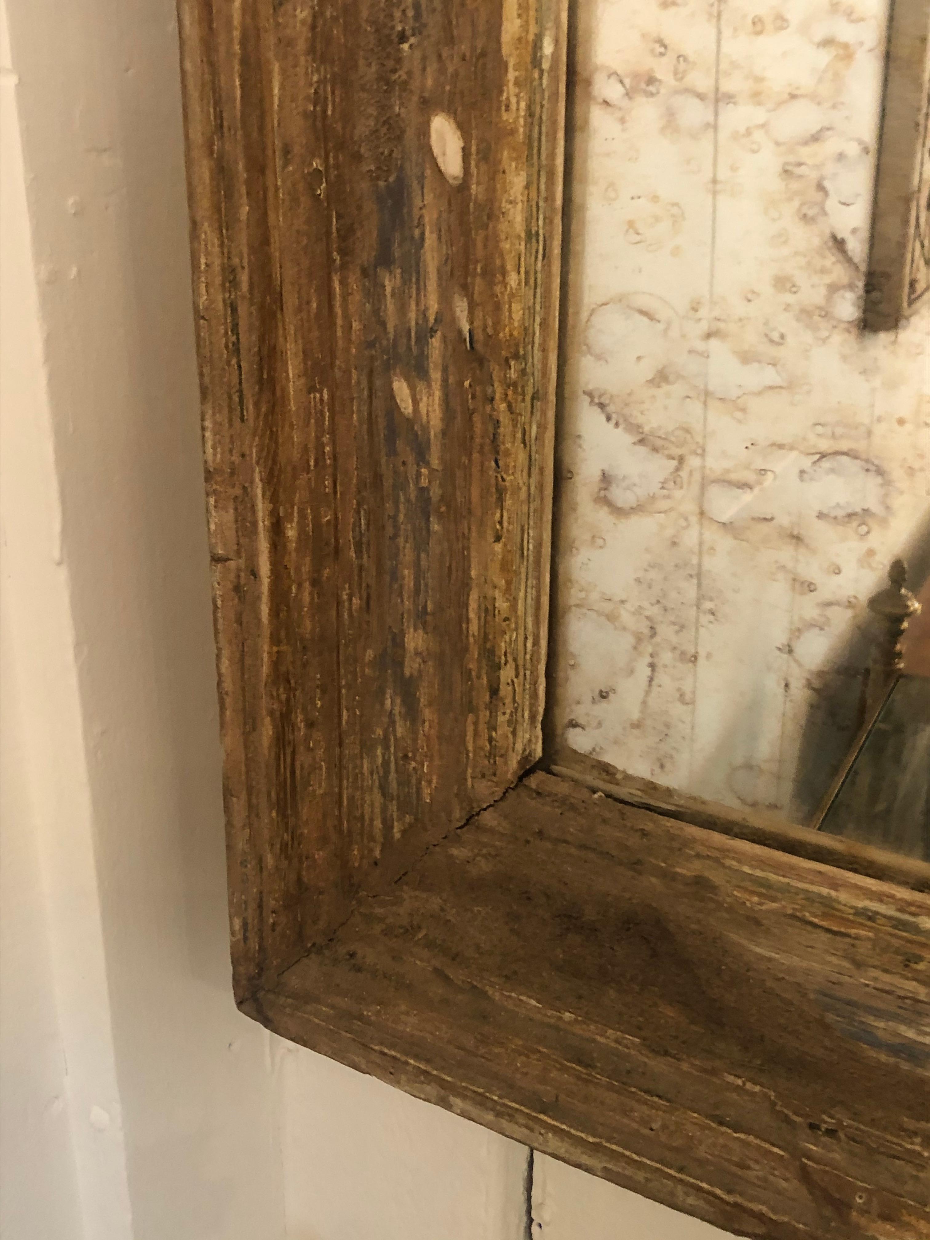 French Natural Carved Wood Aged Mirror In Good Condition For Sale In Hopewell, NJ