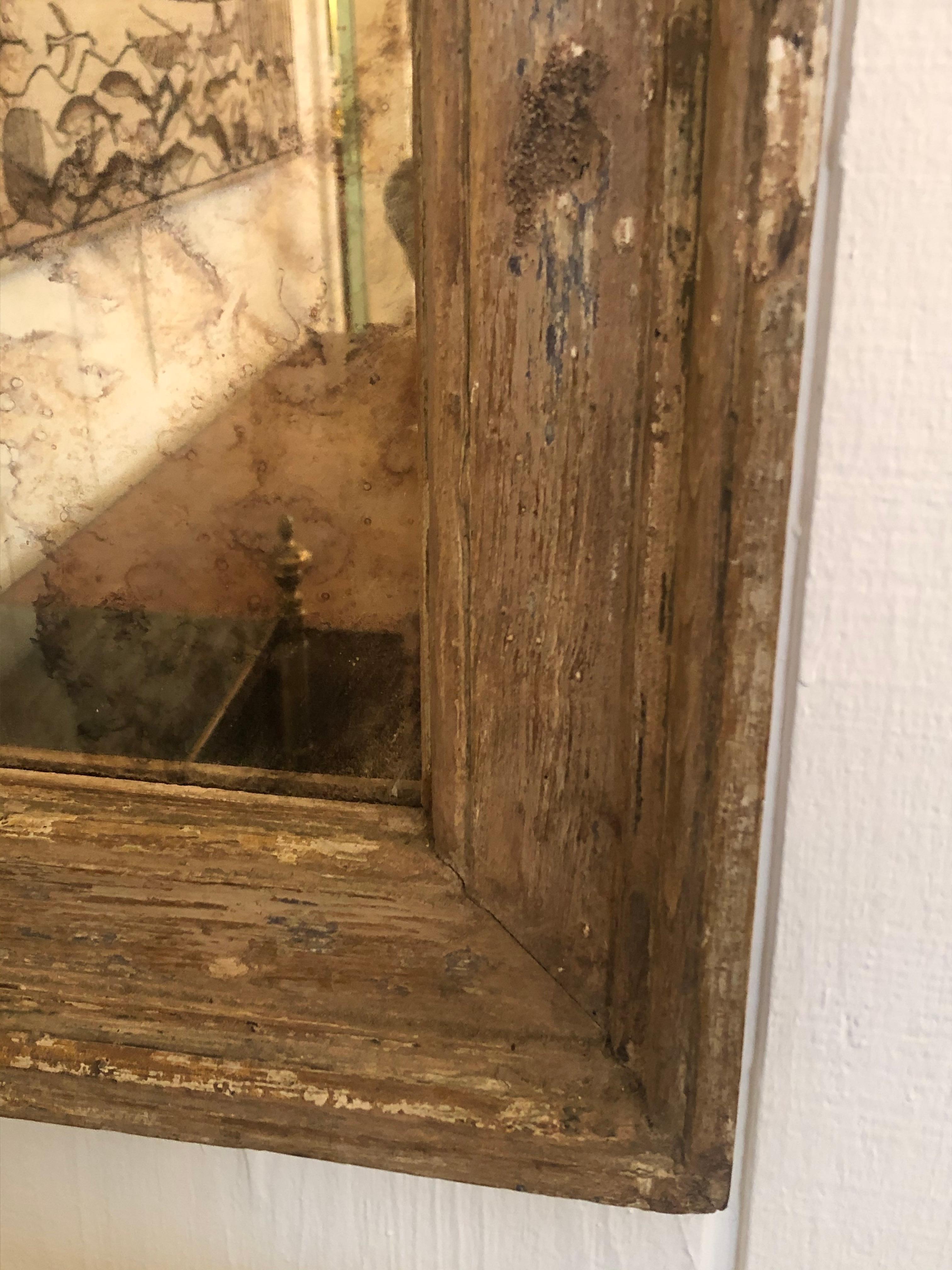 Mid-20th Century French Natural Carved Wood Aged Mirror For Sale