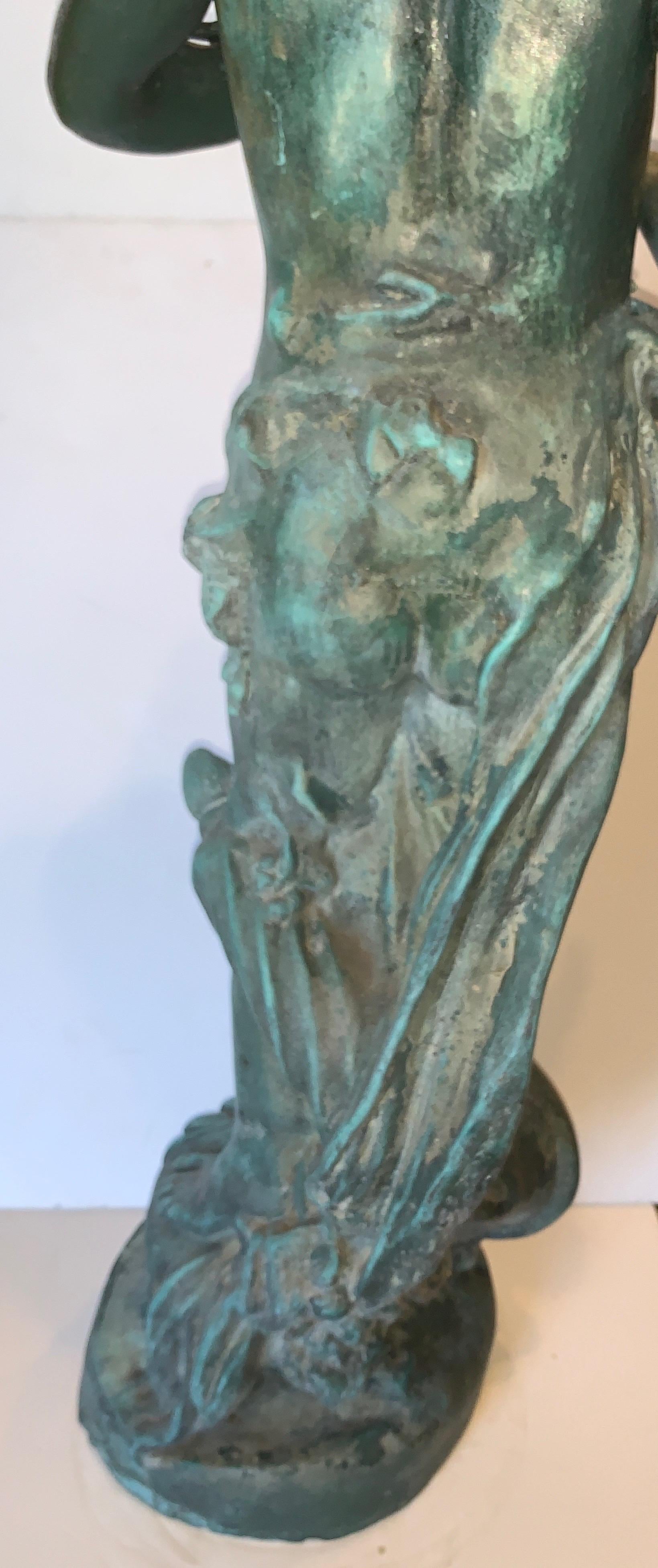 French Natural Patina Lead Garden Figure of a Girl with Butterfly In Good Condition In Ft. Lauderdale, FL