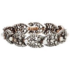 Antique French Natural Pearl Diamond Bracelet