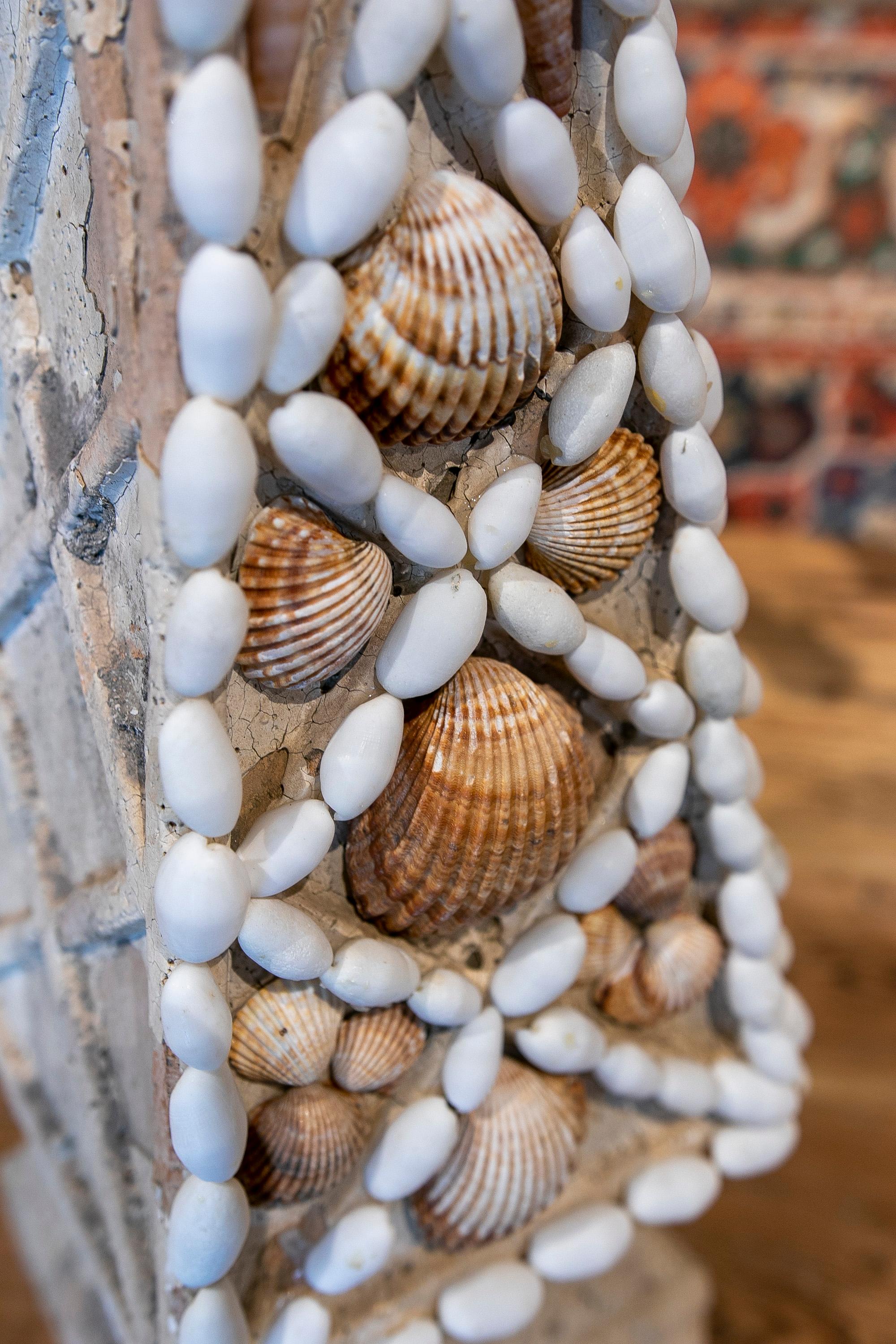 French Natural Terracotta Obelisk Decorated with Seashells 6