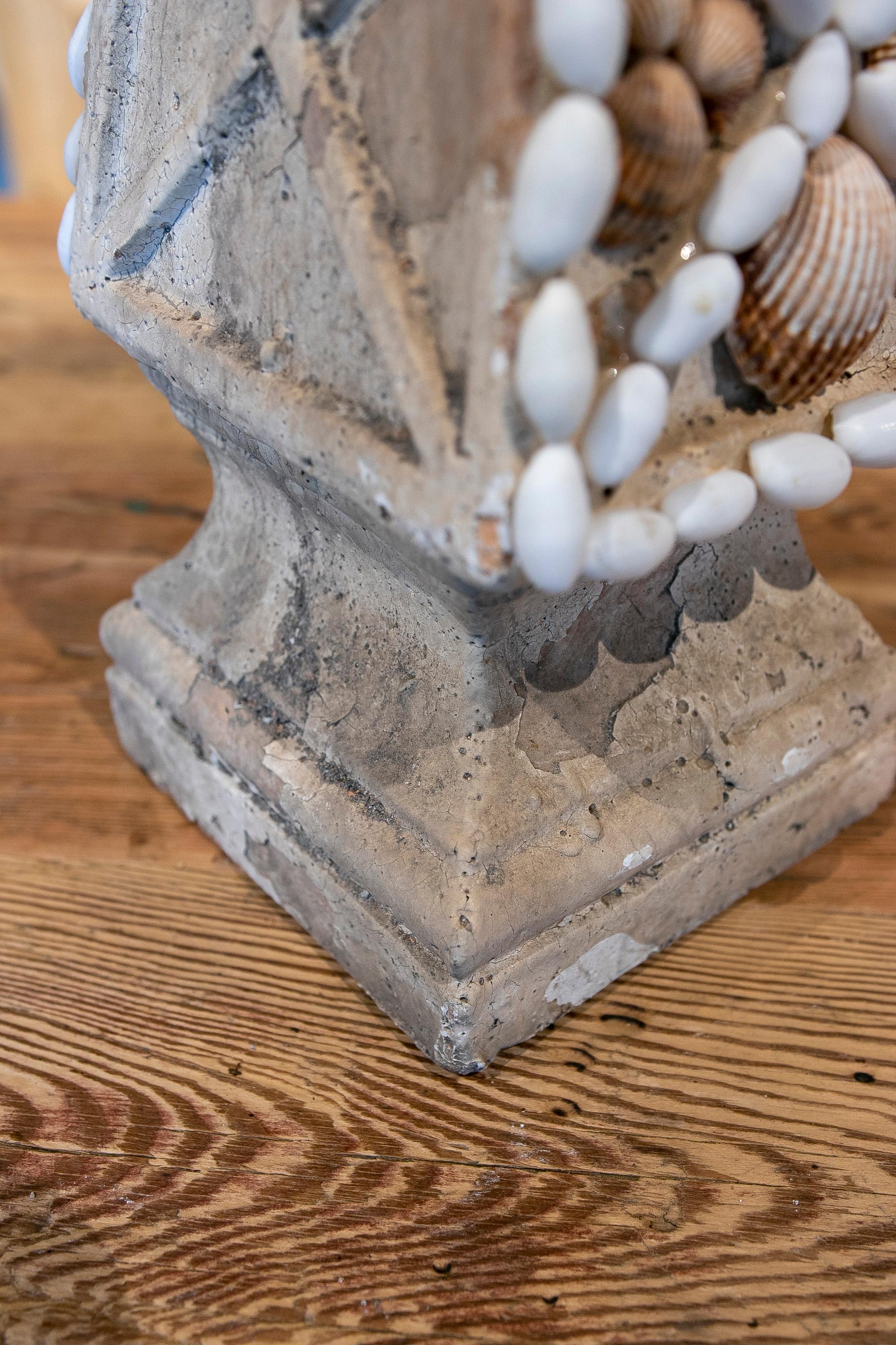 French Natural Terracotta Obelisk Decorated with Seashells 7