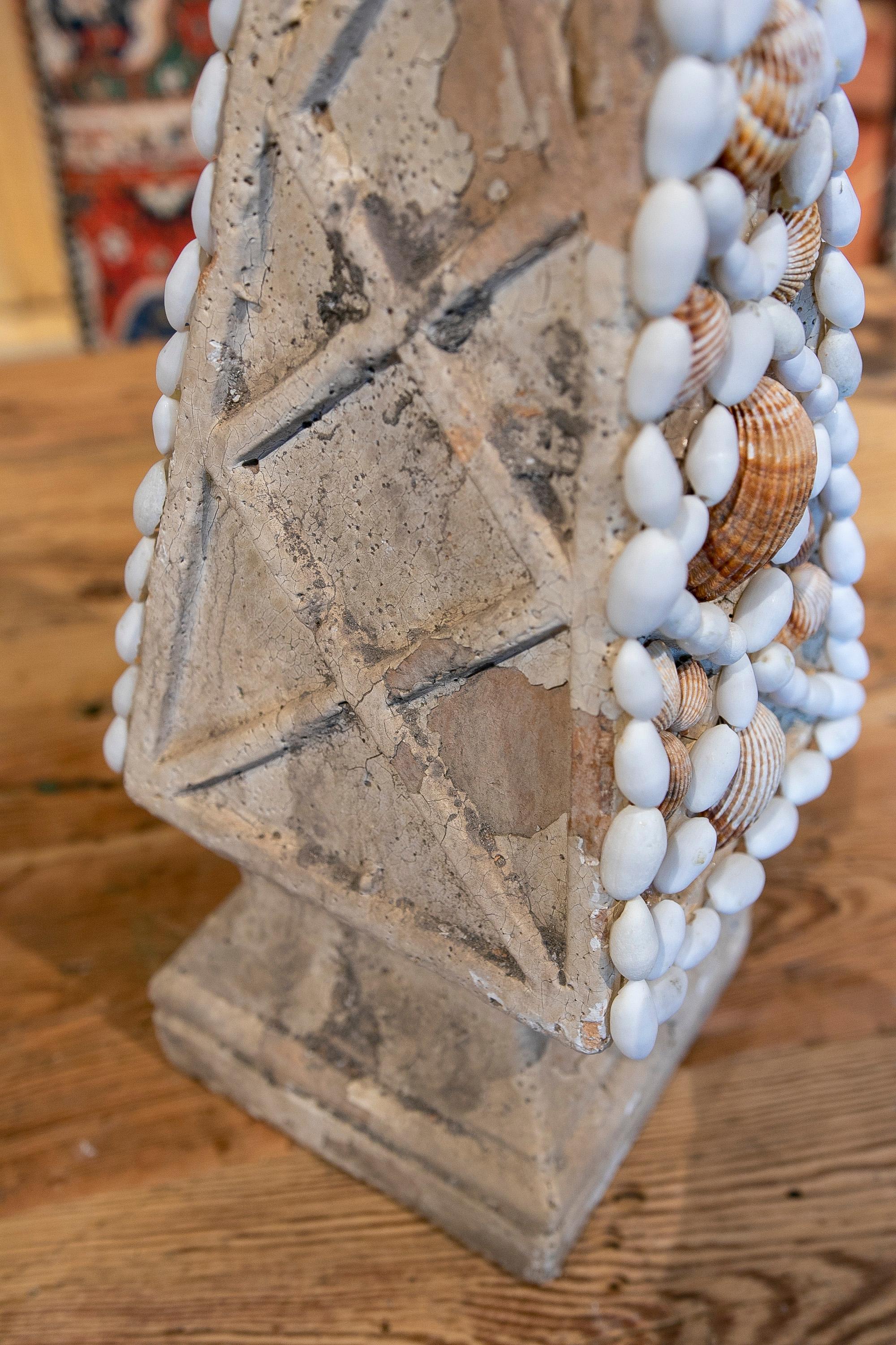 French Natural Terracotta Obelisk Decorated with Seashells 9
