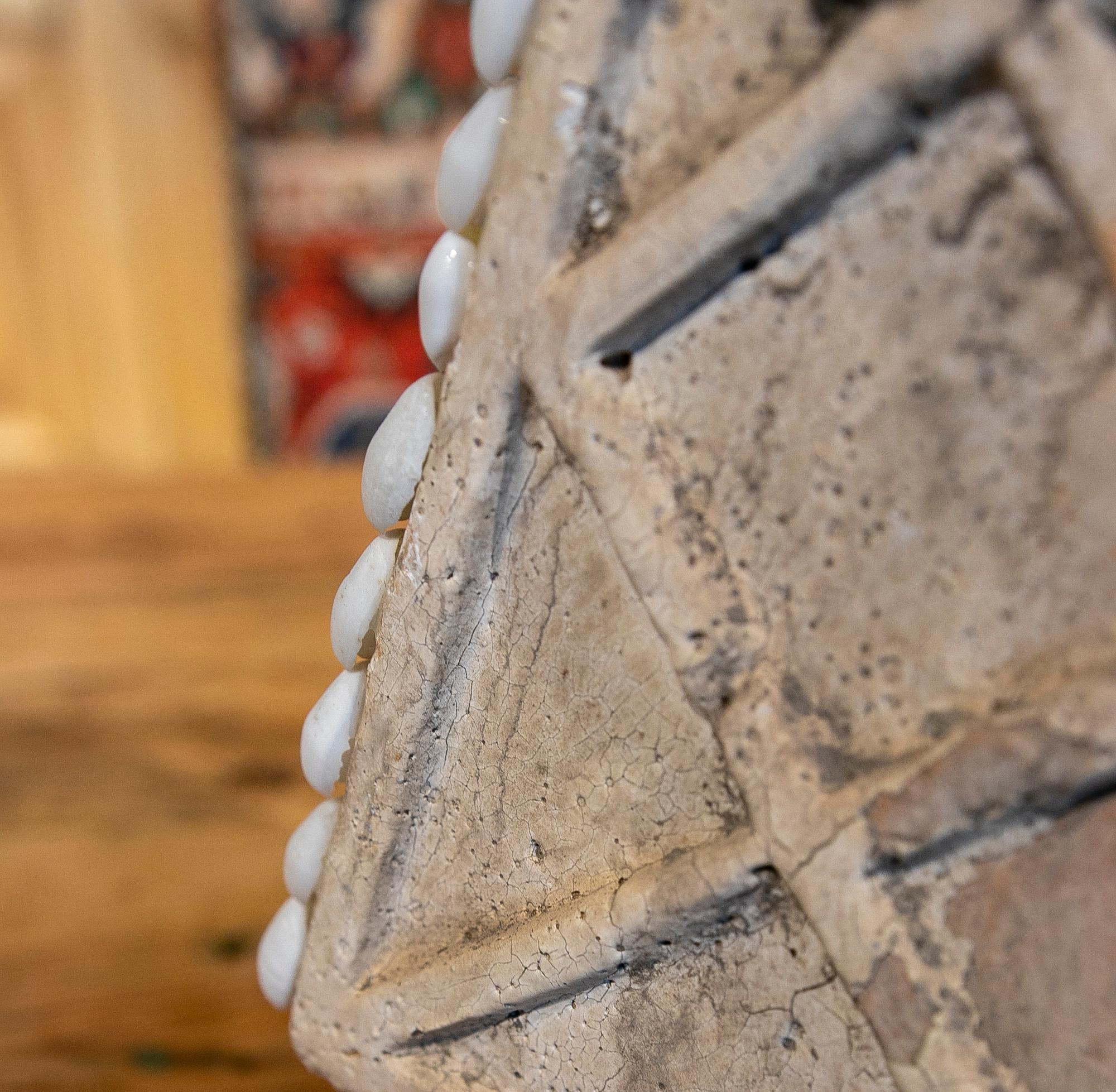 French Natural Terracotta Obelisk Decorated with Seashells 10