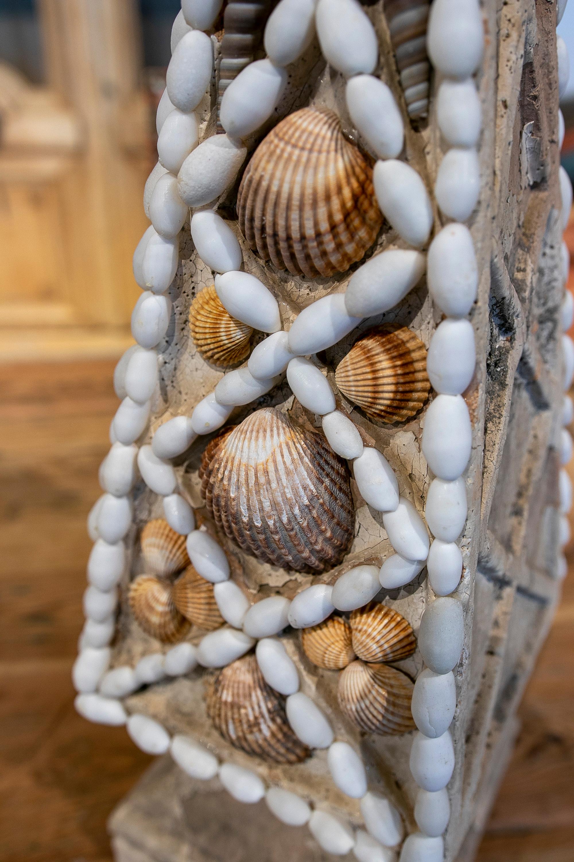 French Natural Terracotta Obelisk Decorated with Seashells 2