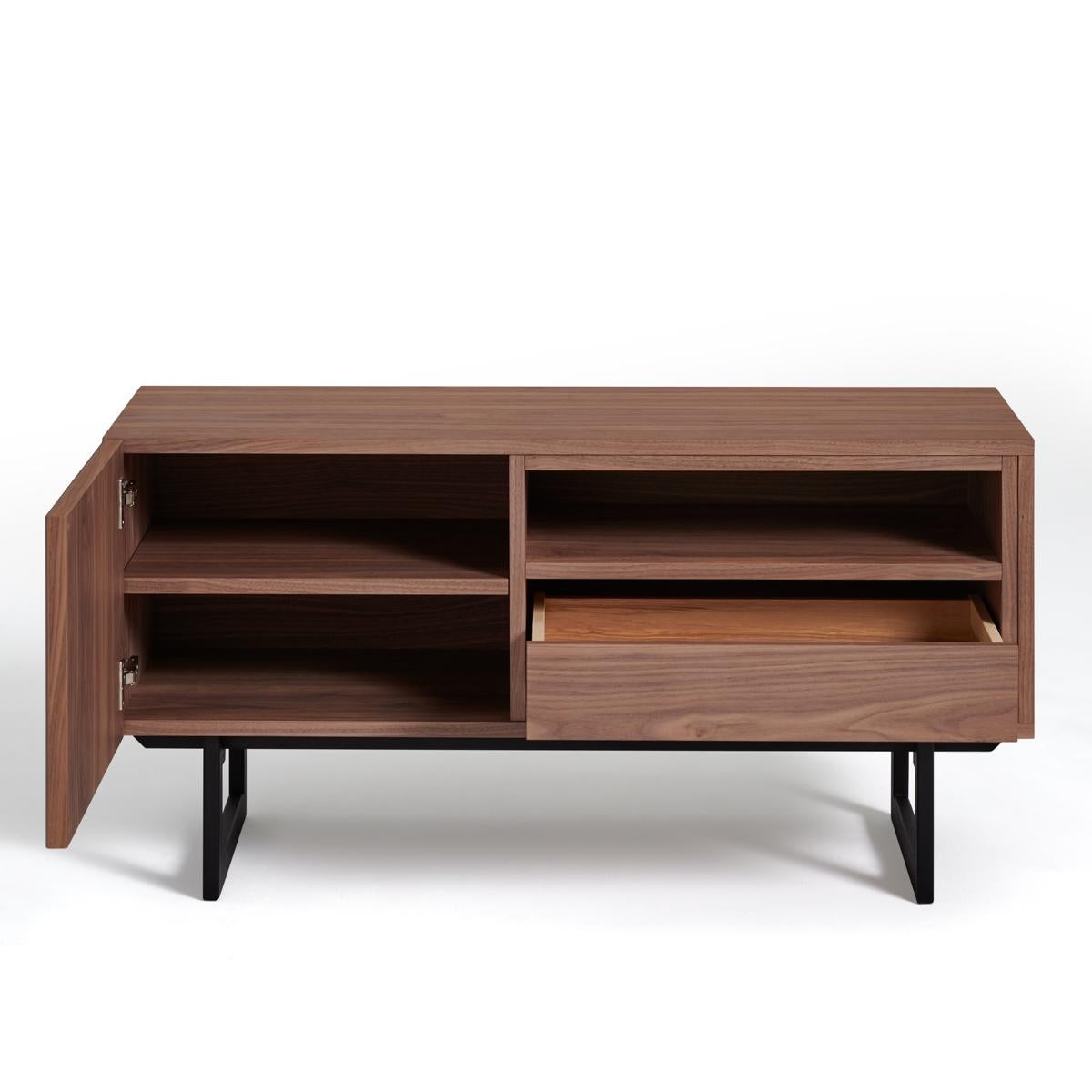 Modern French natural walnut tv stand, design Christophe Lecomte For Sale