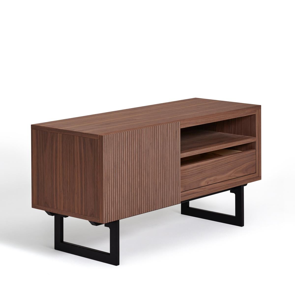 Contemporary French natural walnut tv stand, design Christophe Lecomte For Sale