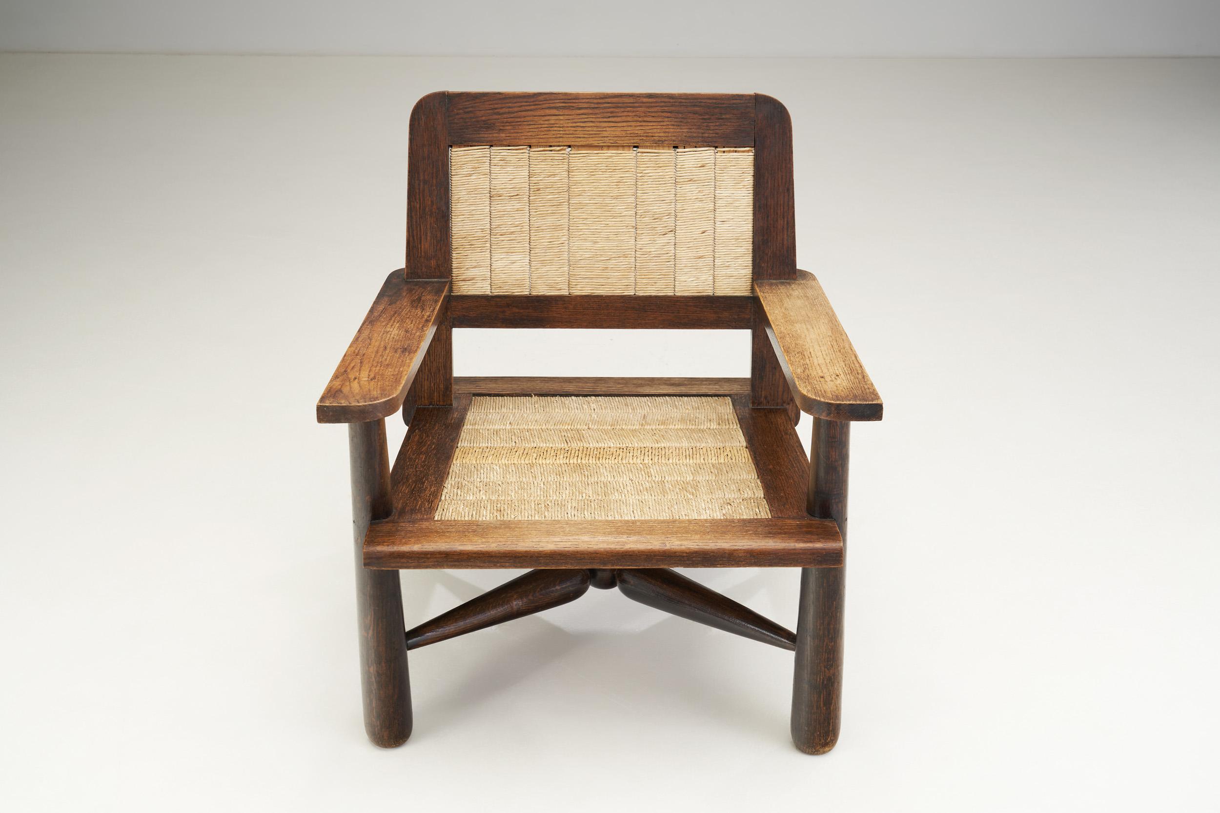 French Natural Wood and Woven Rope Armchair, France, 1950s For Sale 3