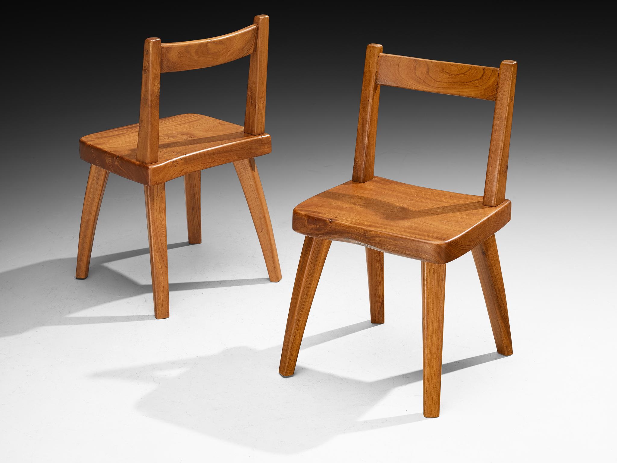 Sedie da pranzo francesi naturalistiche in olmo massiccio in vendita 1