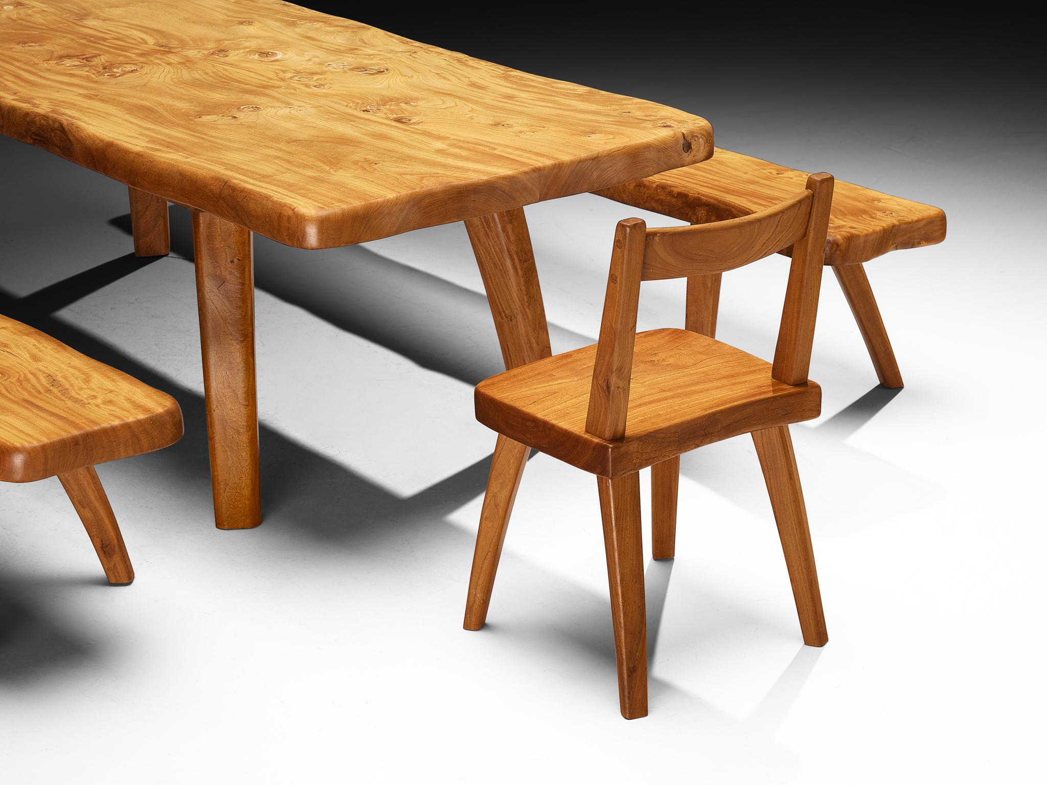 Mid-Century Modern Ensemble de salle à manger naturaliste en orme massif