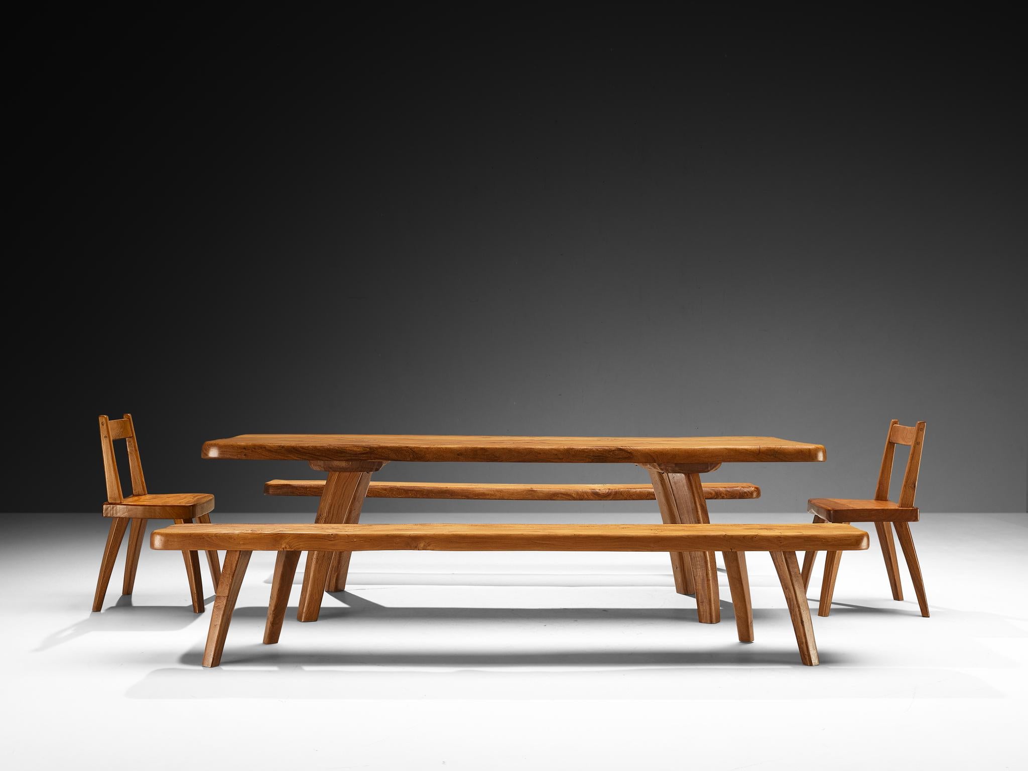 Ensemble de salle à manger naturaliste en orme massif Bon état à Waalwijk, NL