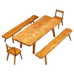 Juego de Comedor Naturalista Francés de Forma Libre en Olmo Macizo