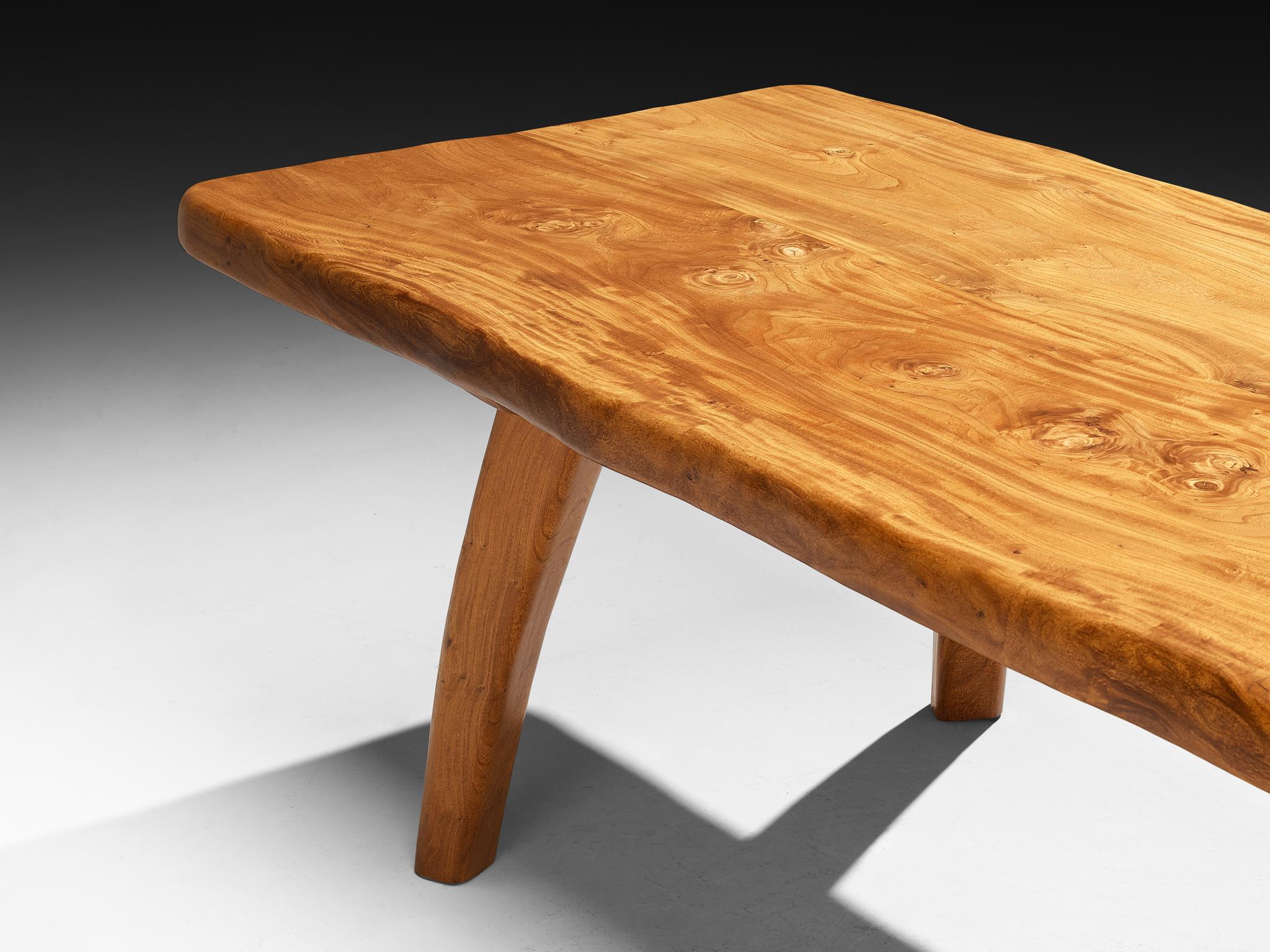 Mid-Century Modern French Naturalistic Free Form Dining Table in Solid Elm For Sale