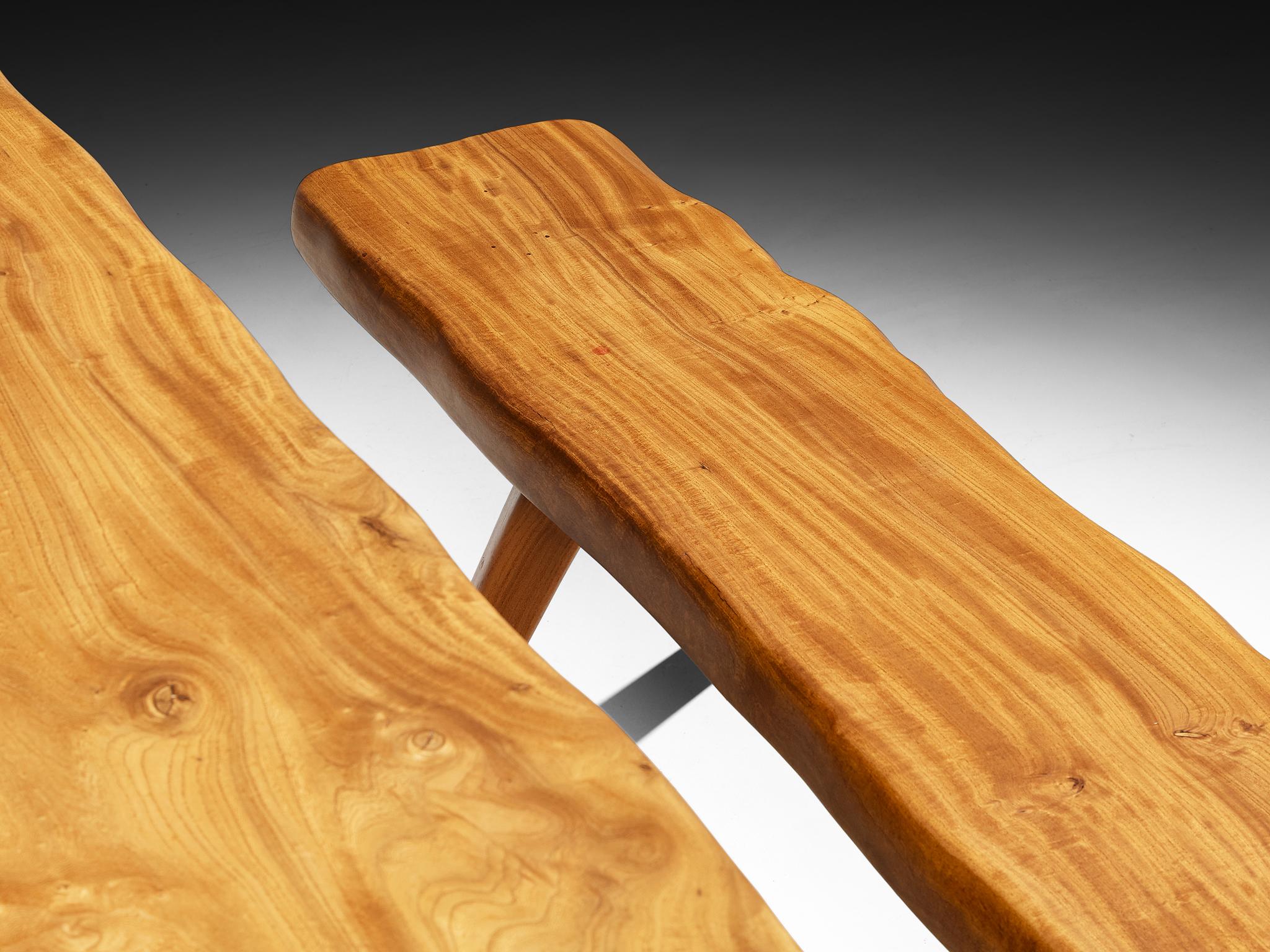 Mid-Century Modern French Naturalistic Free Form Dining Table in Solid Elm For Sale