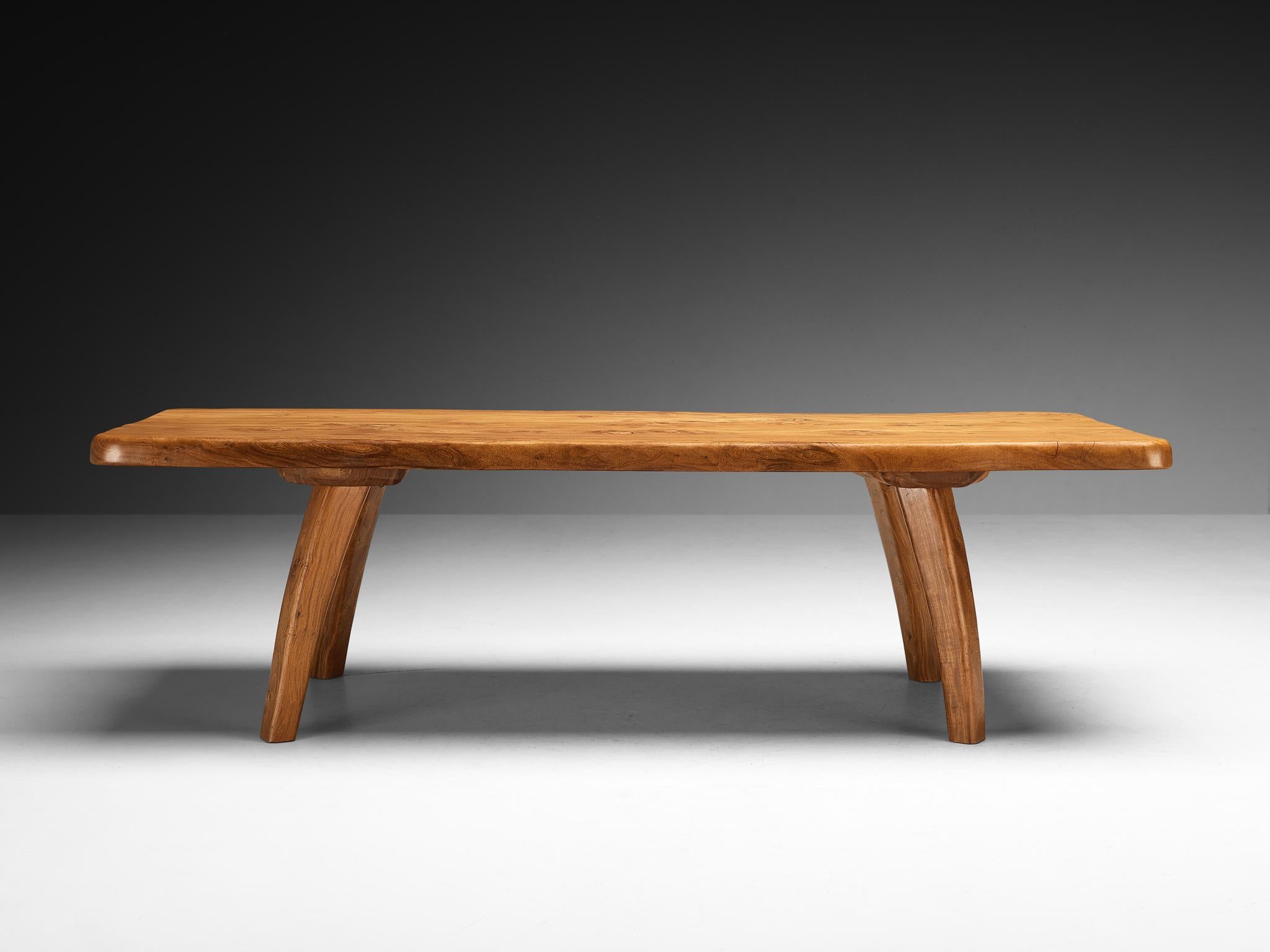 French Naturalistic Free Form Dining Table in Solid Elm For Sale 1