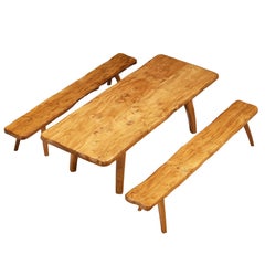 French Naturalistic Free Form Dining Table in Solid Elm