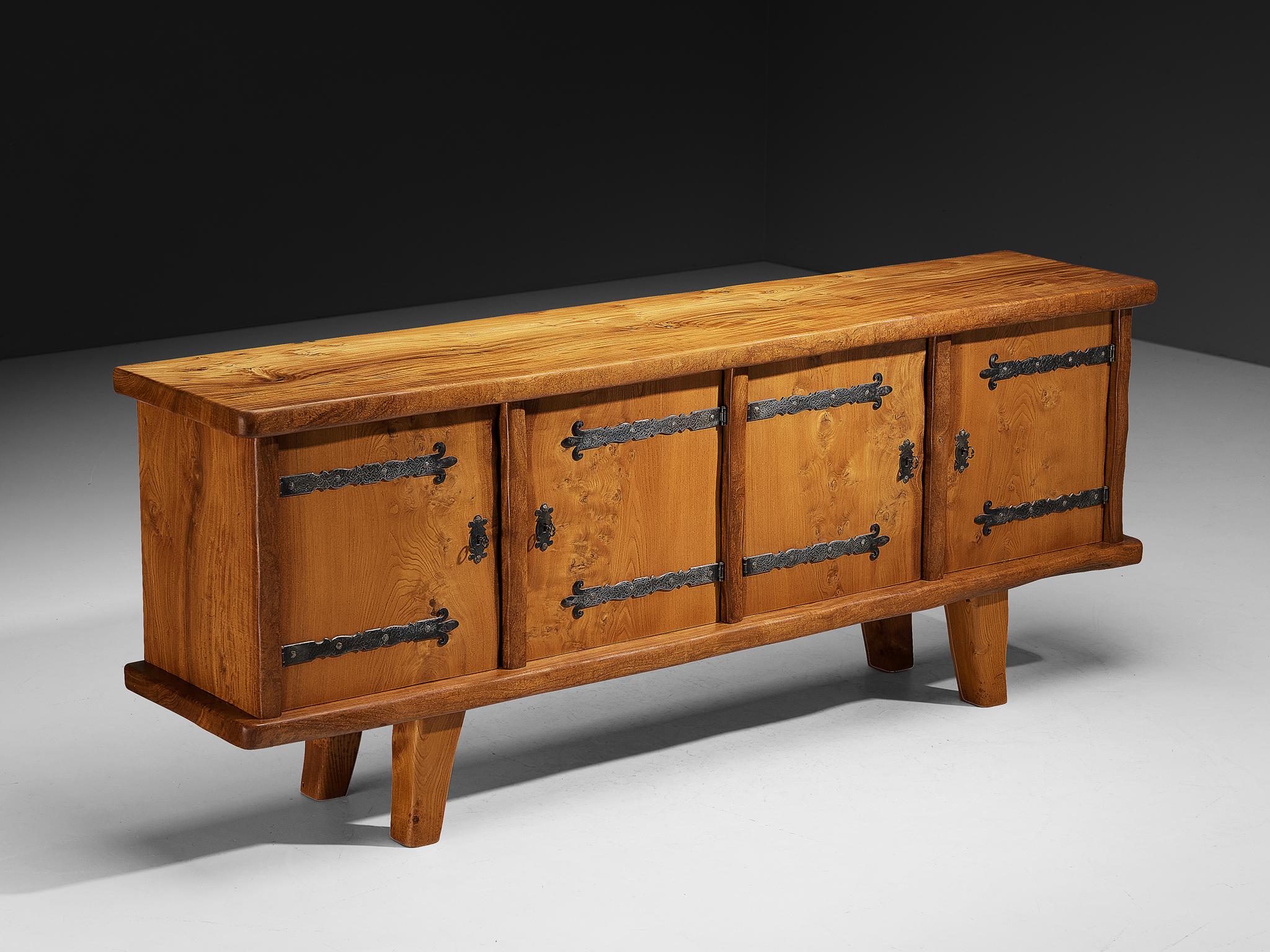 Late 20th Century French Naturalistic Sideboard in Solid Elm For Sale