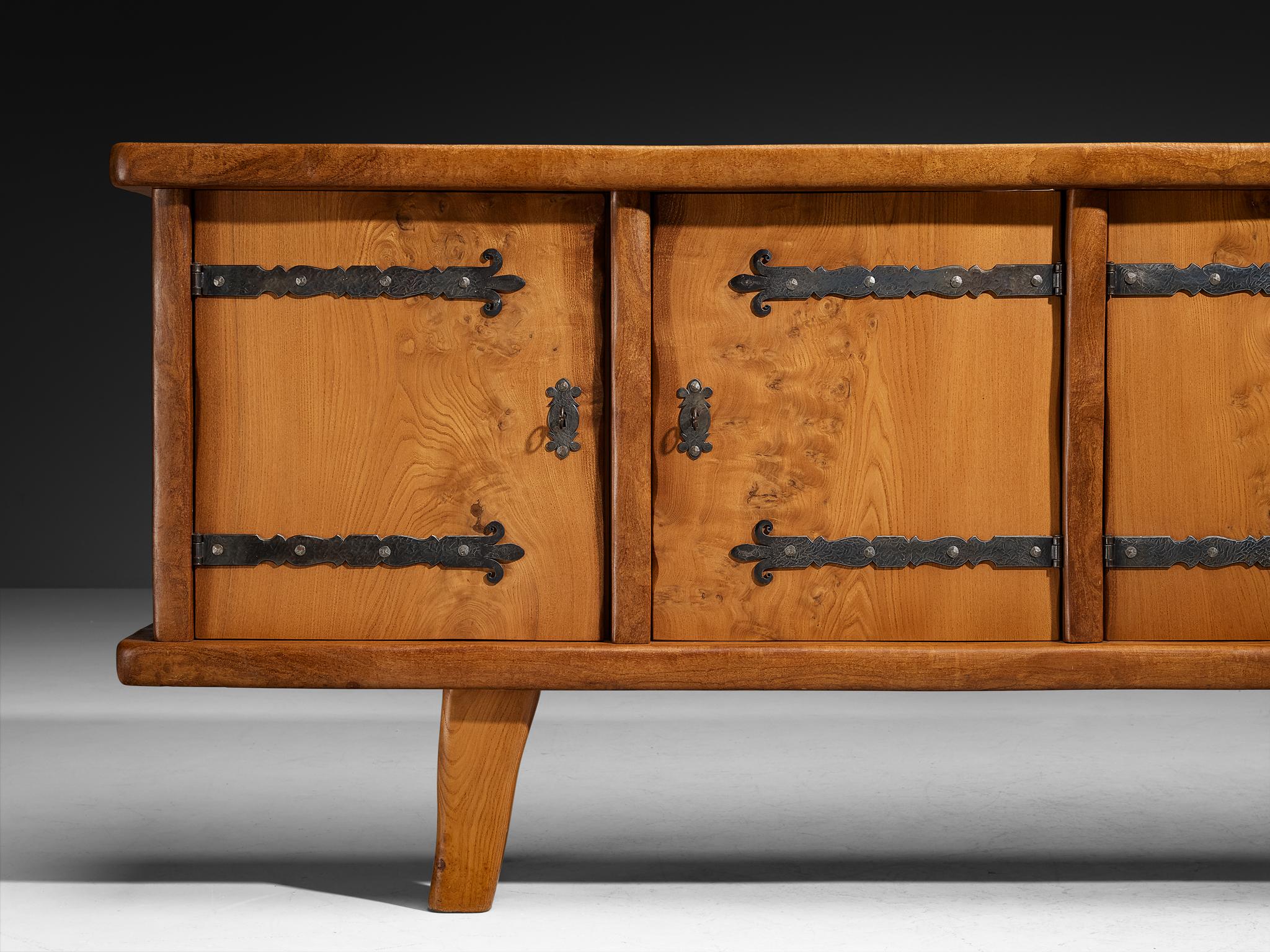 Iron French Naturalistic Sideboard in Solid Elm For Sale