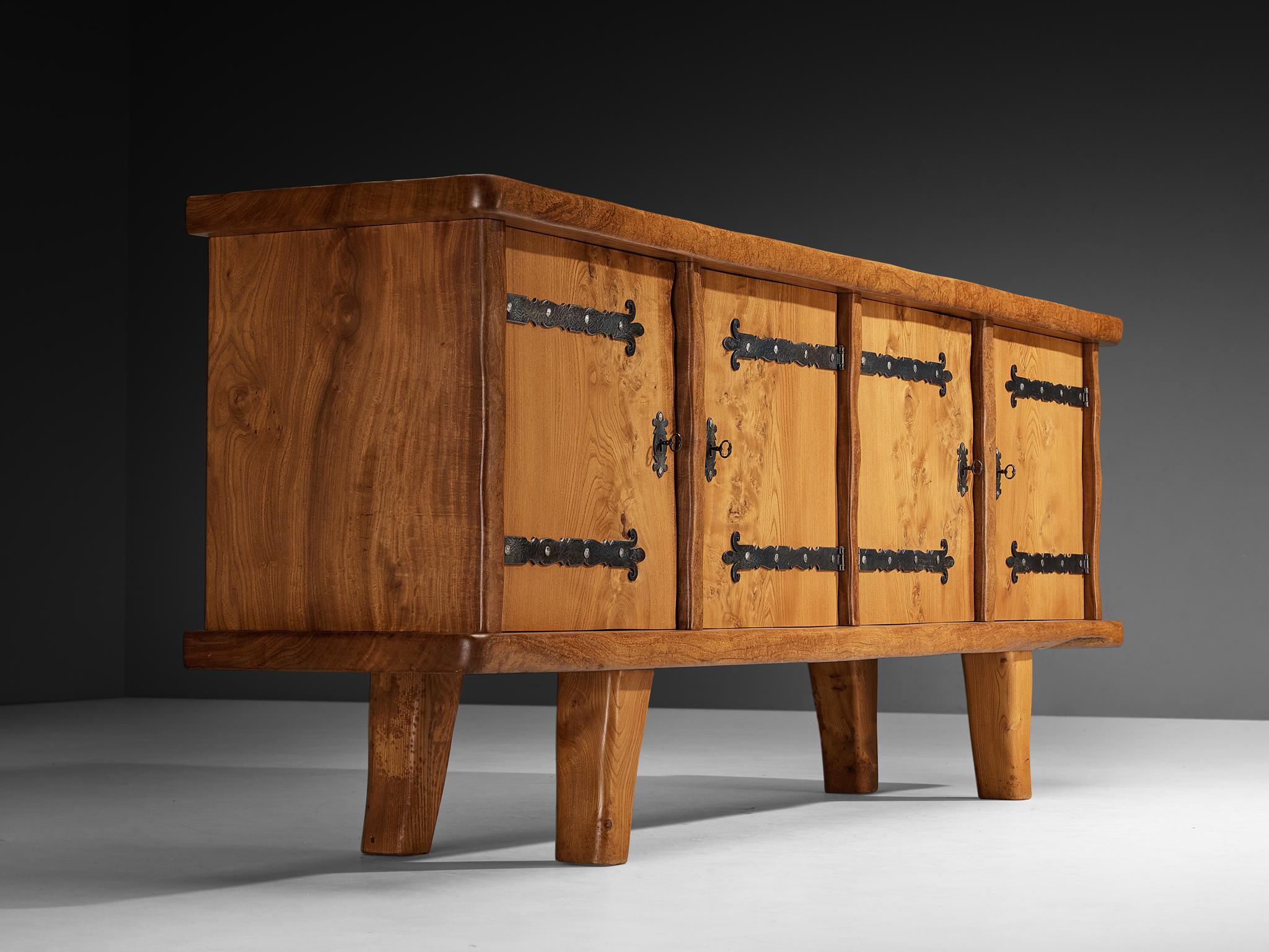 French Naturalistic Sideboard in Solid Elm For Sale 1