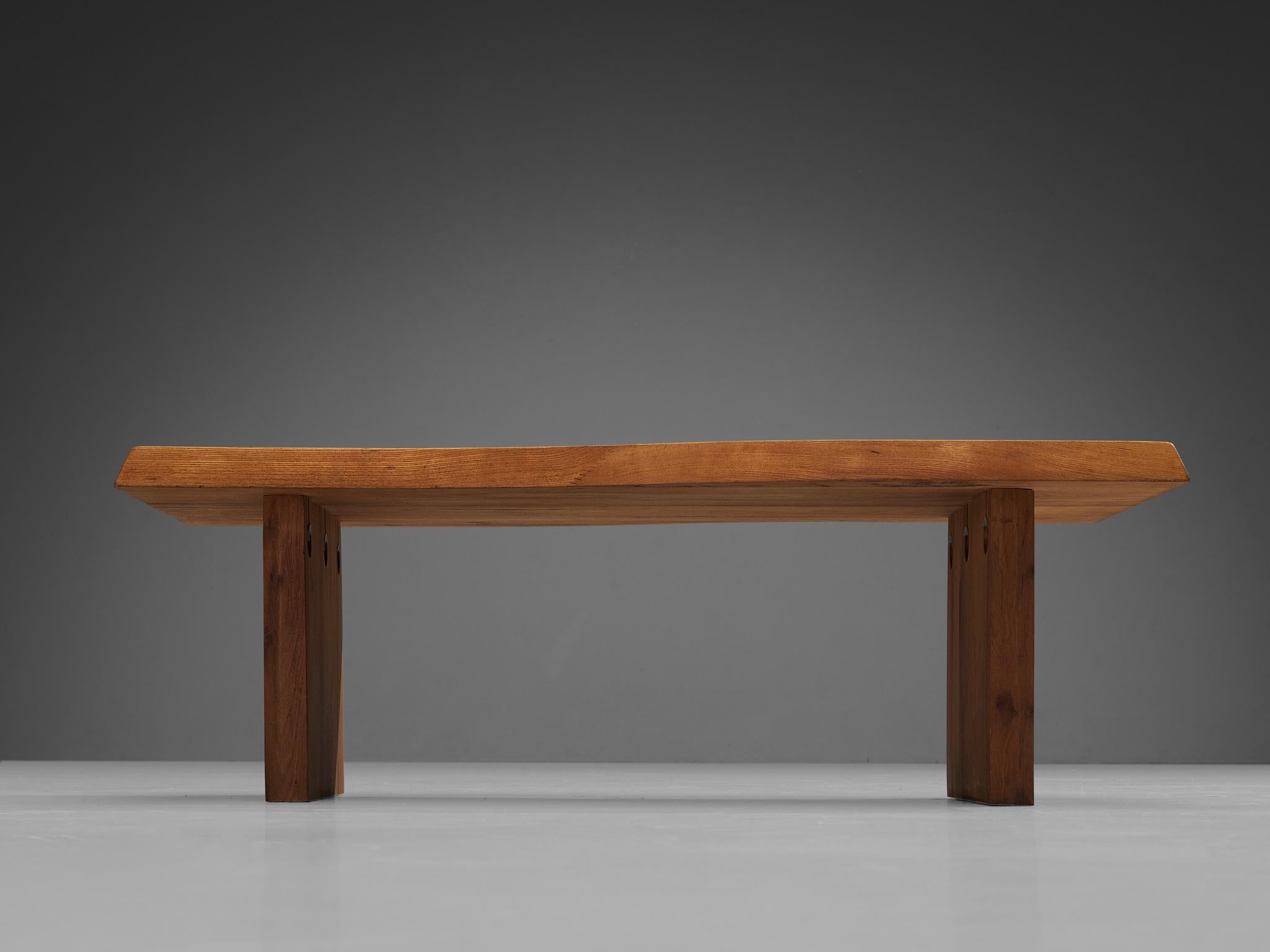 Mid-Century Modern French Naturalistic Tree Slab Coffee Table in Elm