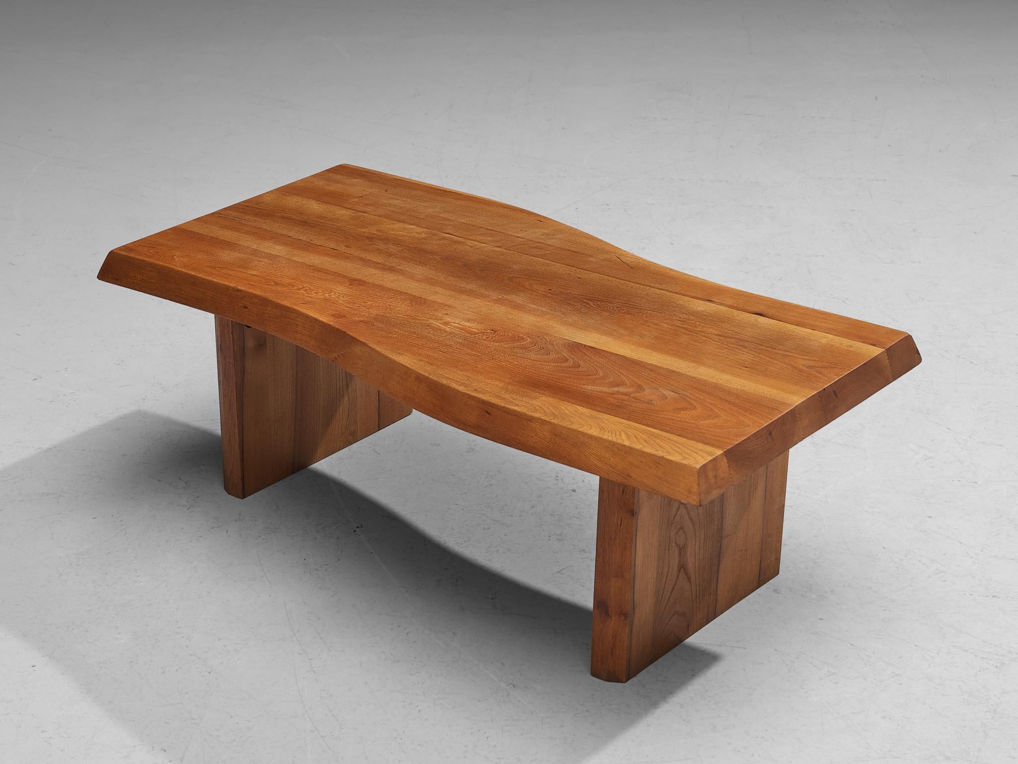 Late 20th Century French Naturalistic Tree Slab Coffee Table in Elm