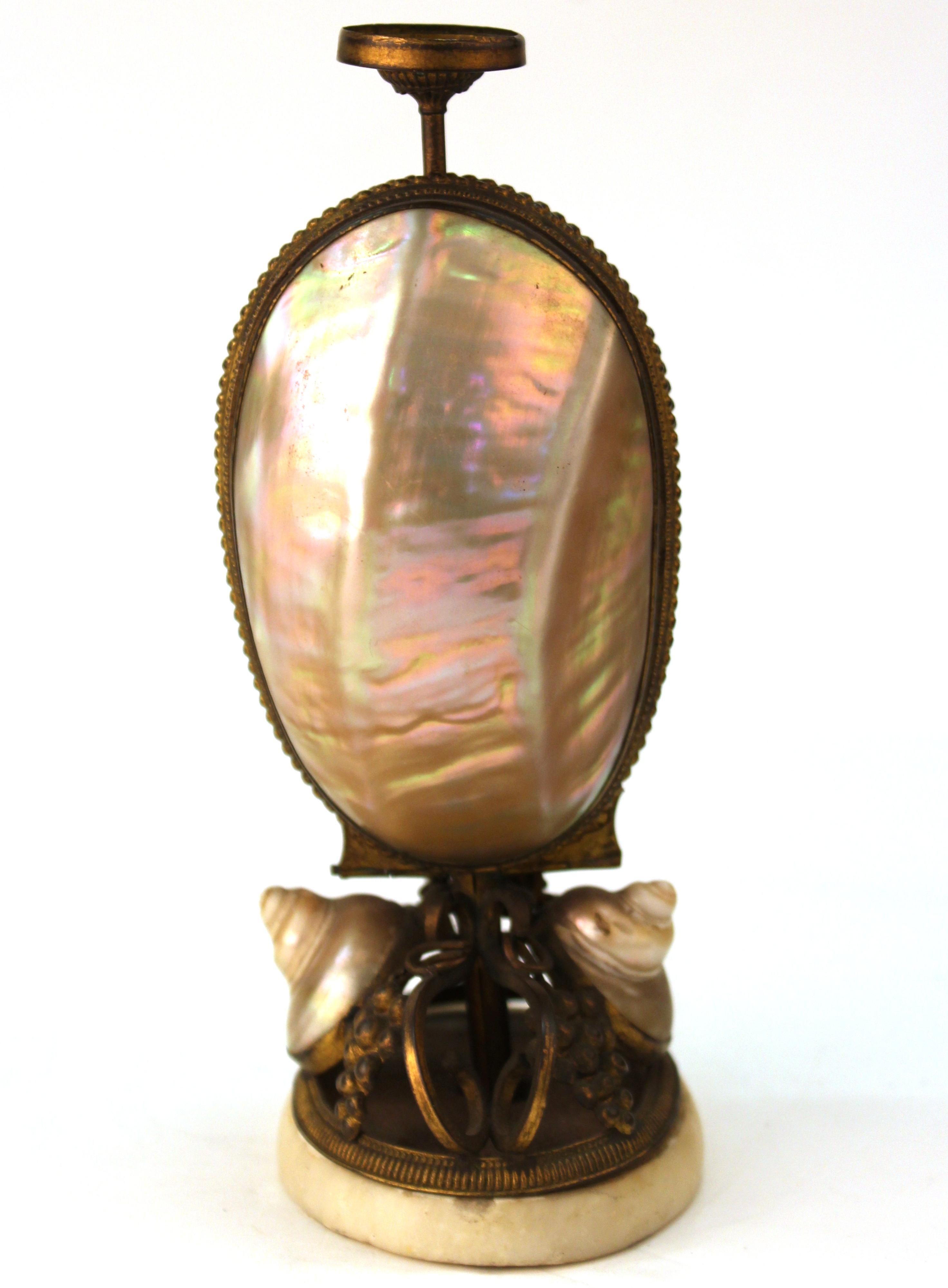 French Nautilus Shell and Ormolu Gilt Metal Mounted Egg-Shaped Mechanical Holder In Good Condition In New York, NY