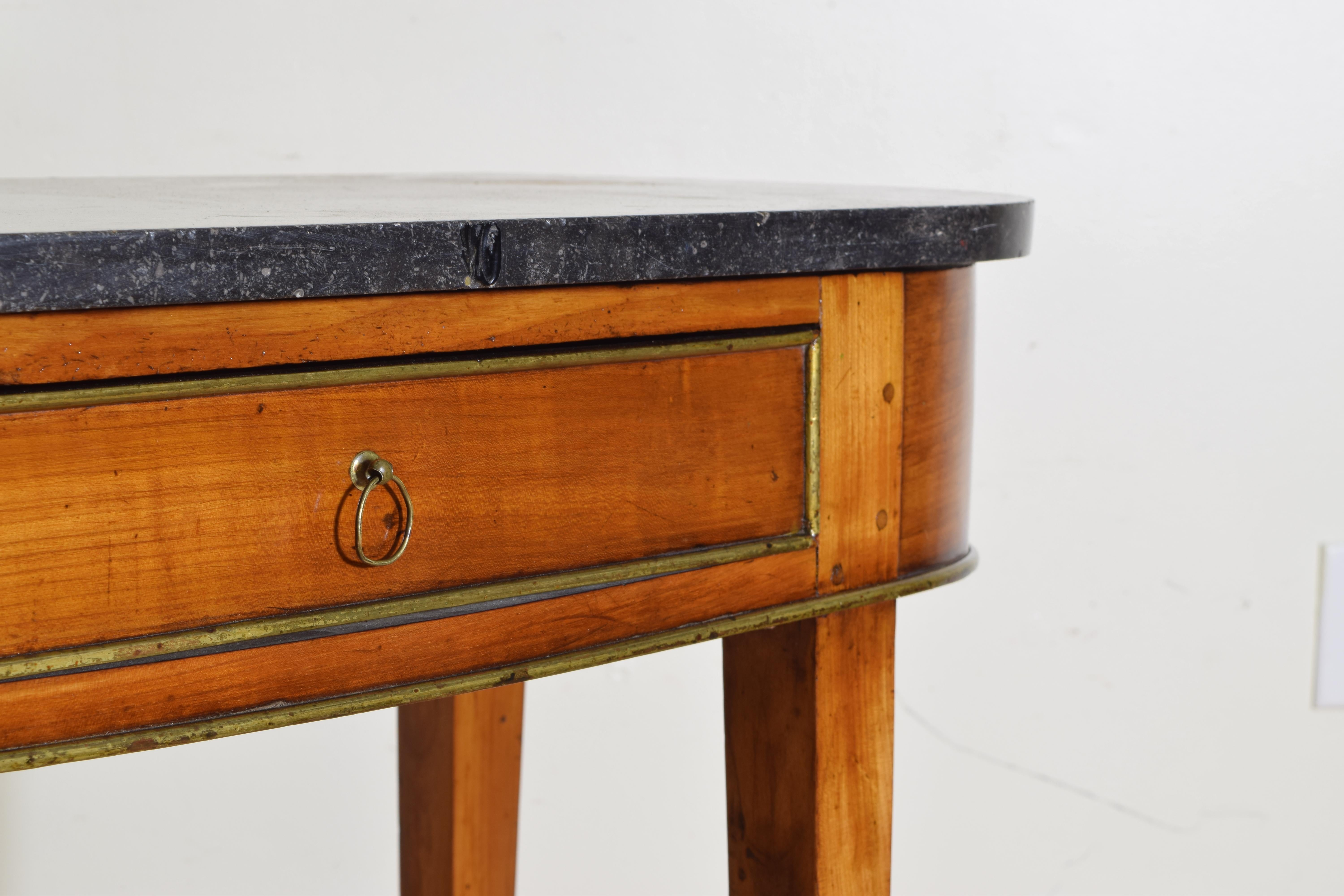 French Neoclassic Walnut, Brass, and Marble 1-Drawer Console Table, 19th Century 1