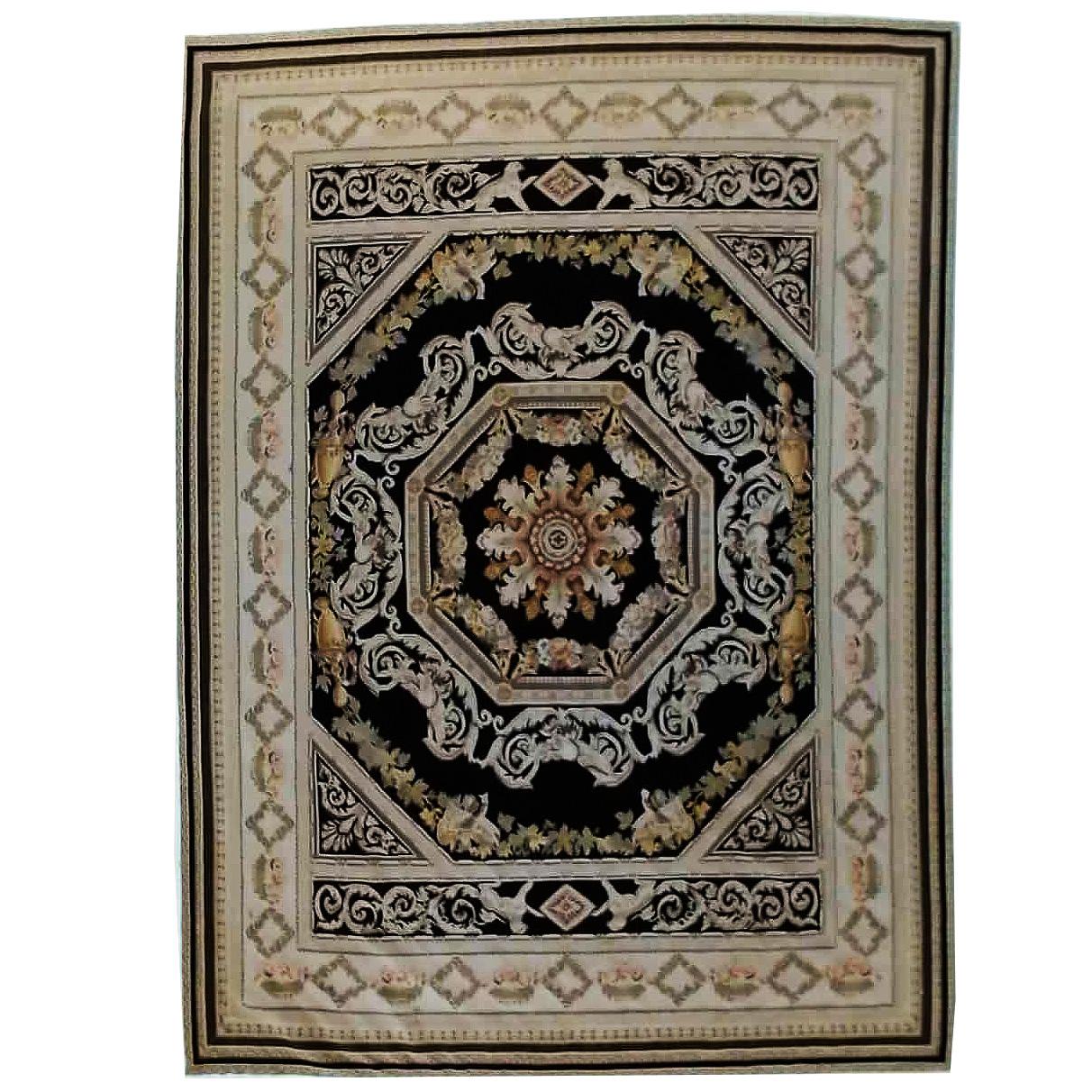 French Needlepoint Aubusson Rug 20th C In Good Condition For Sale In Big Flats, NY