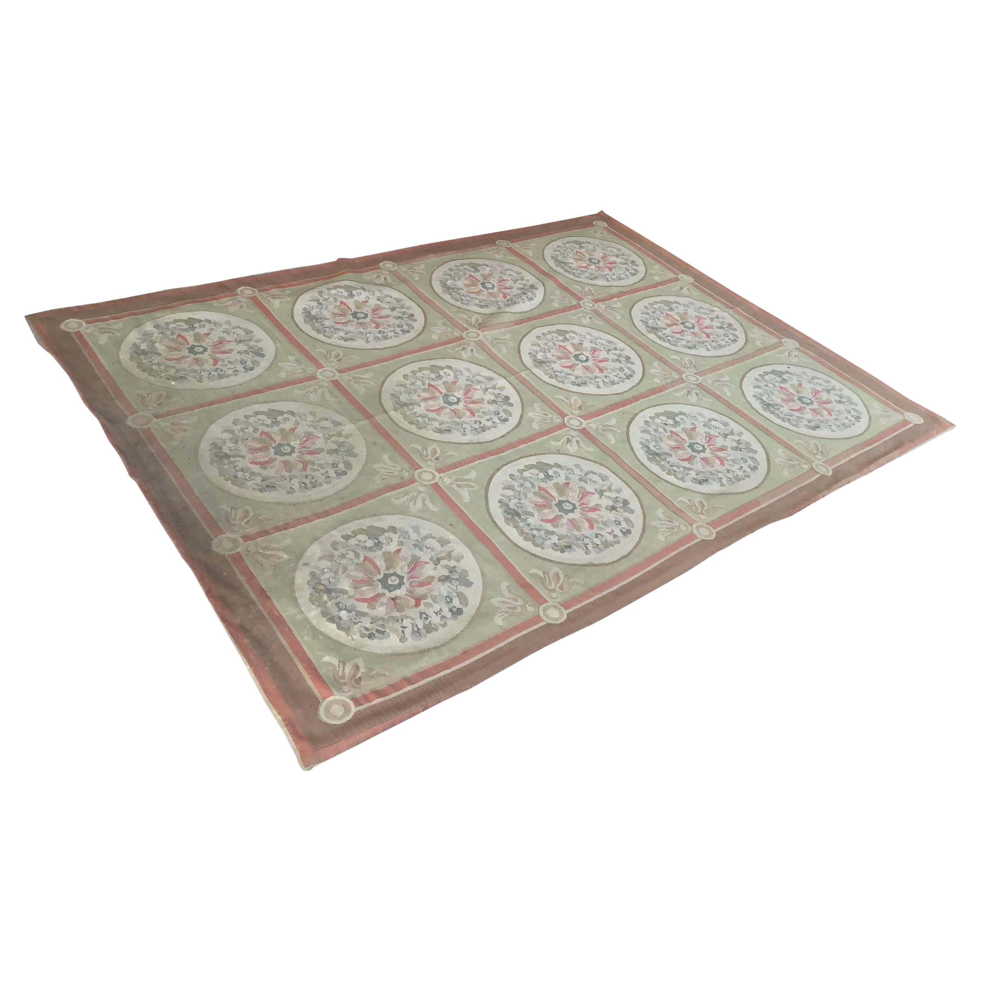 French Needlepoint Medallion Rug For Sale