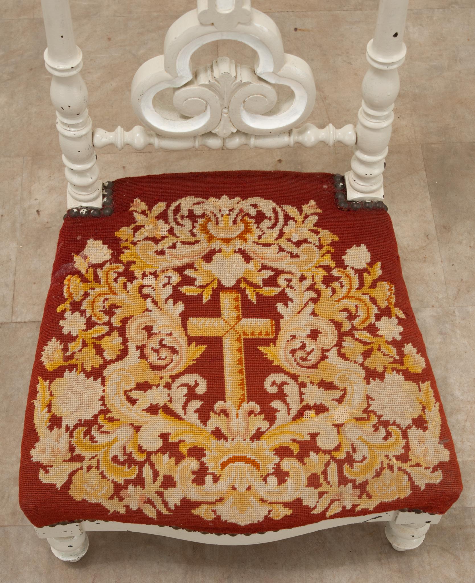 19th Century French Needlepoint & Painted Prie Dieu For Sale