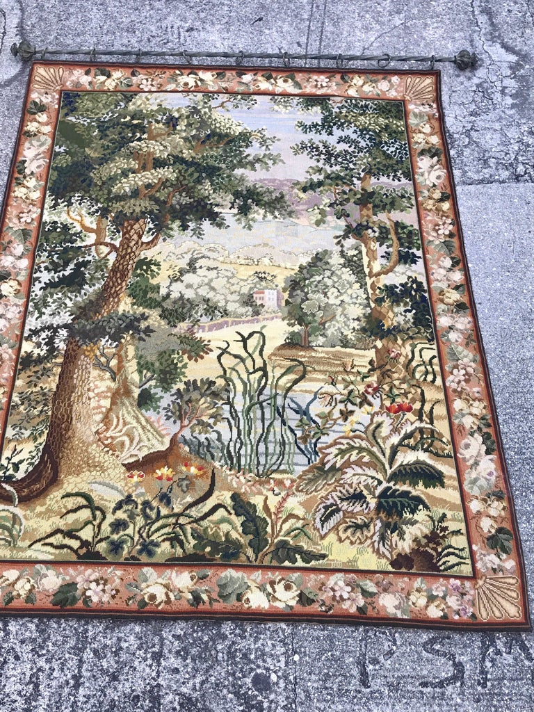 French Needlepoint Scenic Tapestry with Iron Rod For Sale at 1stDibs ...