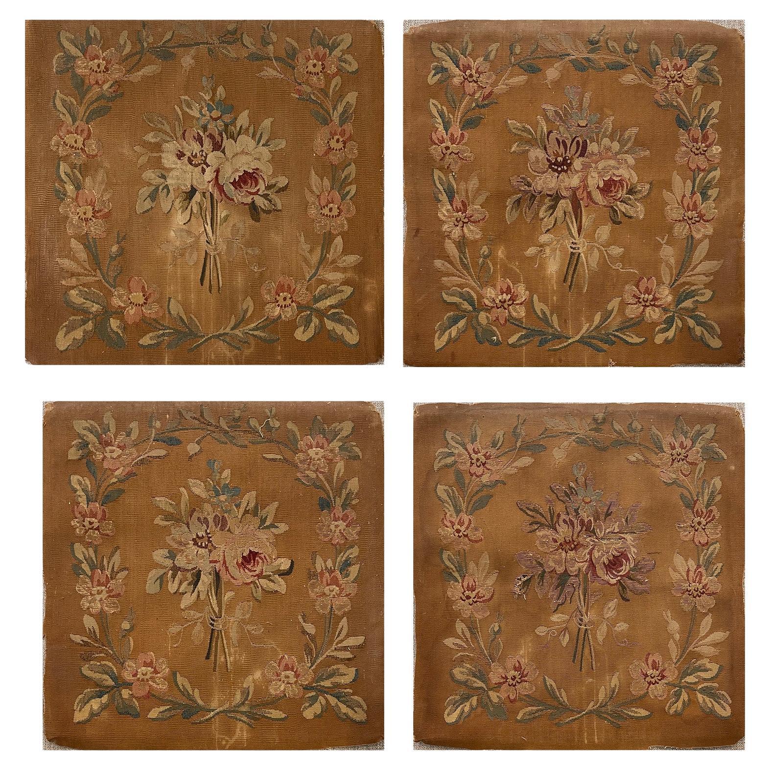 French Needlepoint Textile Fragment, Late 19th Century set of 4