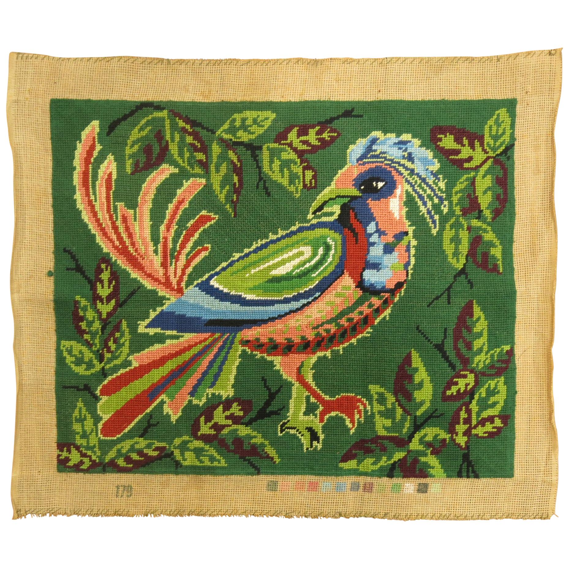 French Needlepoint with Pigeon For Sale