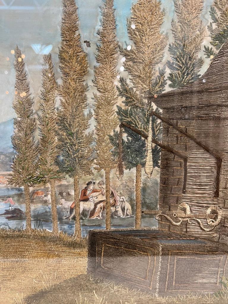 Français Peinture française à l'aiguille et à l'aquarelle, encadrée en vente