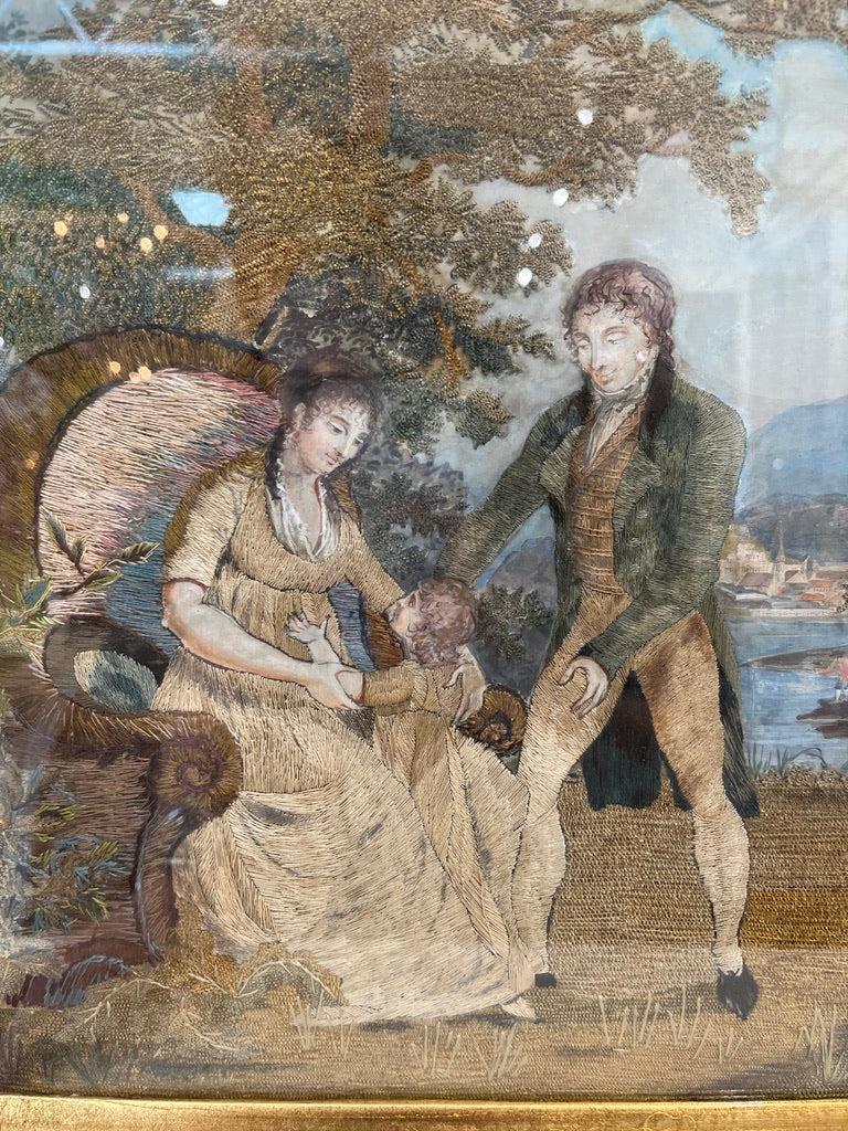 Peinture française à l'aiguille et à l'aquarelle, encadrée Bon état - En vente à Charlottesville, VA