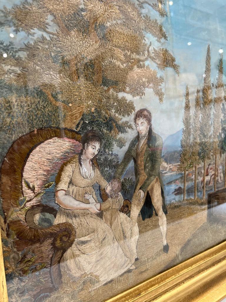 XVIIIe siècle Peinture française à l'aiguille et à l'aquarelle, encadrée en vente