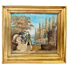 French Needlework and Watercolor Painting, Framed