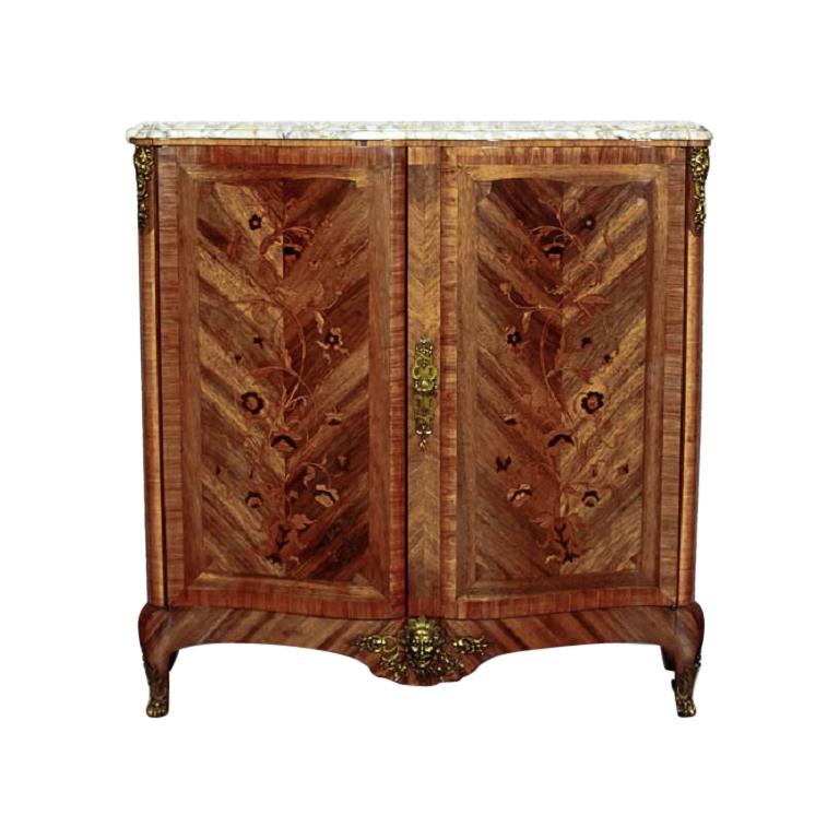 19th-Century Walnut French Neo-Baroque Commode with Marble Top