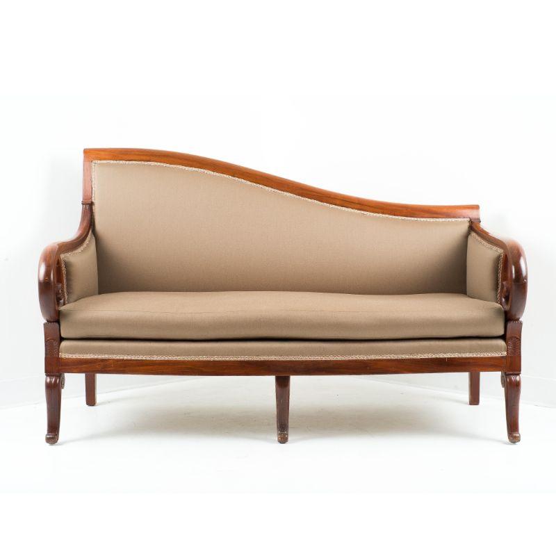 Early 19th Century French Charles X Neoclassic Cubus Mahogany Meridienne Sofa, 1820 For Sale
