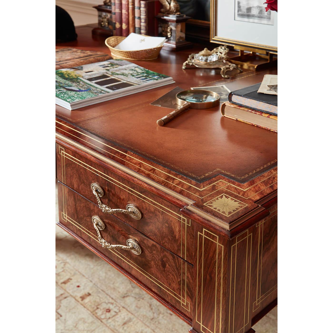 Wood French Neo Classic Leather Top Desk