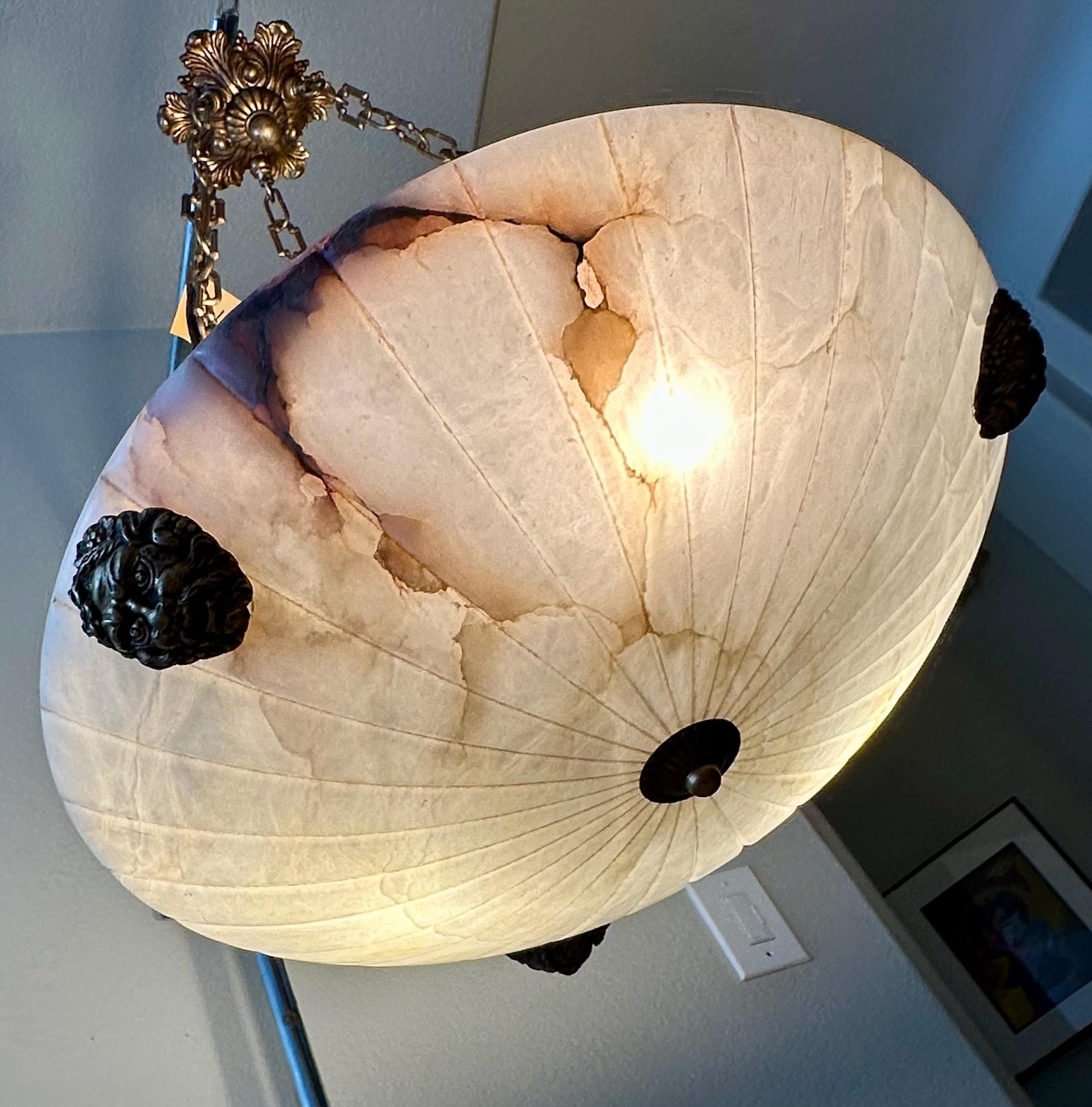 French Neo-Classic Style Alabaster Pendant Chandelier in vendita 6