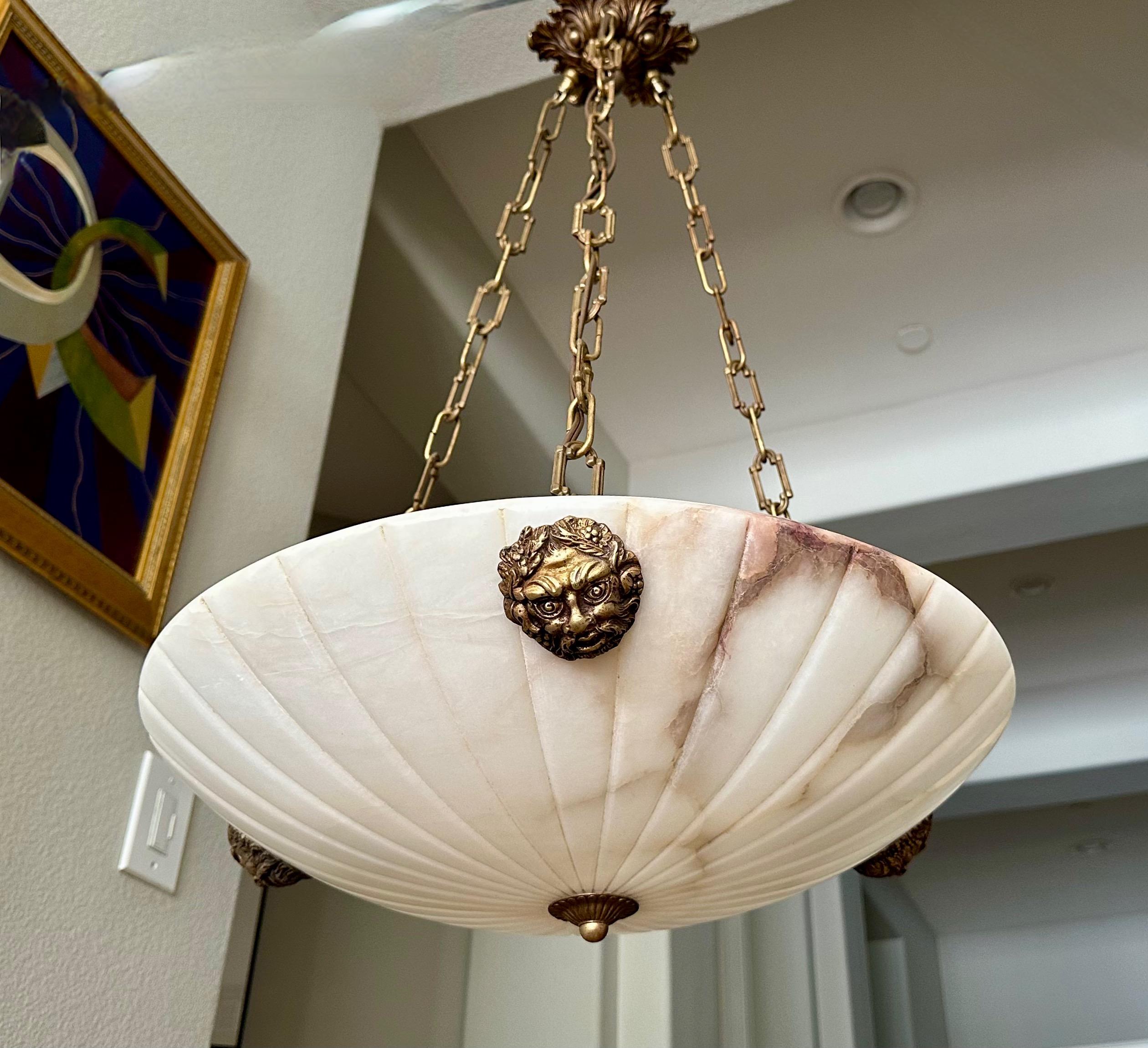 Francese French Neo-Classic Style Alabaster Pendant Chandelier in vendita