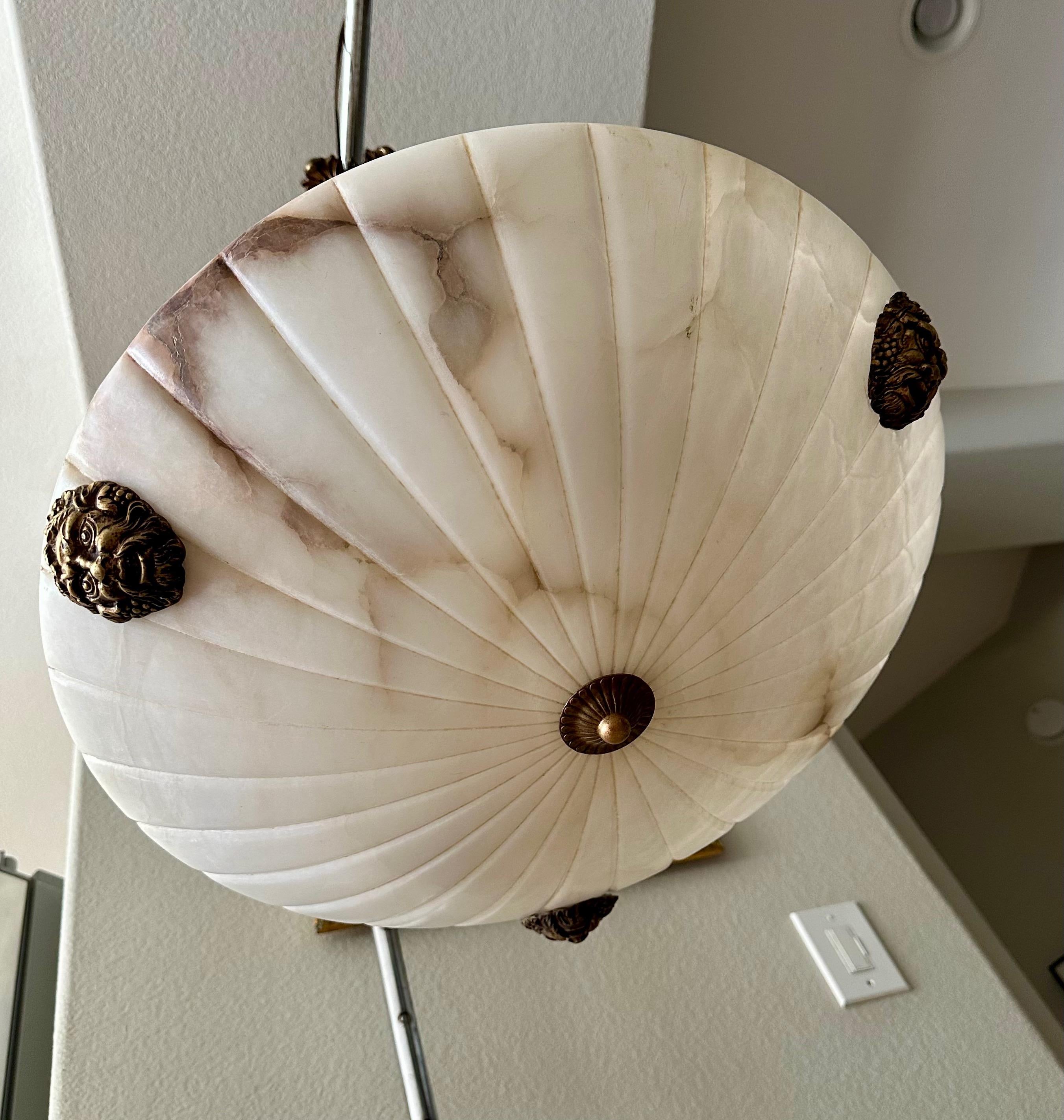 Ottone French Neo-Classic Style Alabaster Pendant Chandelier in vendita
