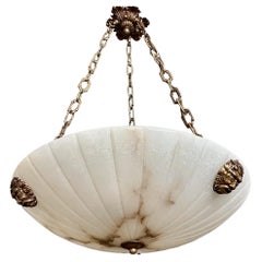 French Neo-Classic Style Alabaster Pendant Chandelier